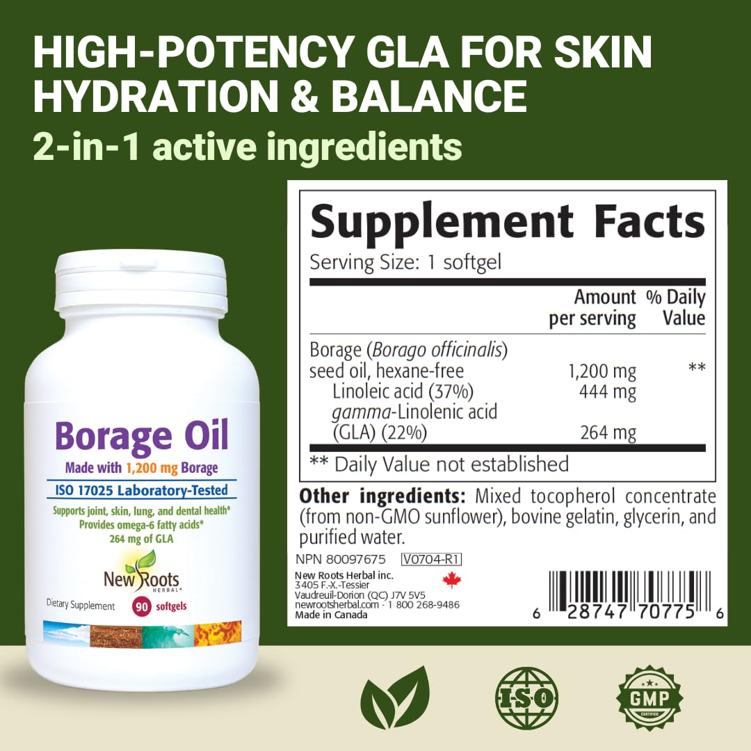 NEW ROOTS HERBAL Borage Seed Oil Softgels 1200mg packaging details