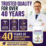 NEW ROOTS HERBAL Curcumin with Black Pepper 500mg capsules on a wooden table