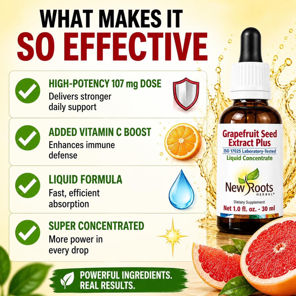 NEW ROOTS HERBAL Grapefruit Seed Extract Drops 90g label close-up