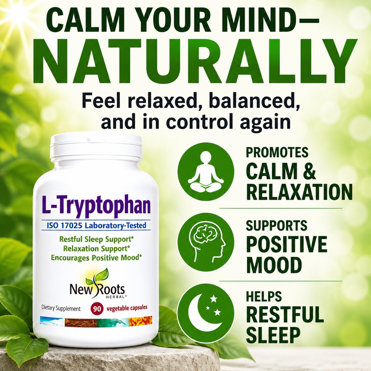 NEW ROOTS HERBAL L-Tryptophan 220mg capsules side view