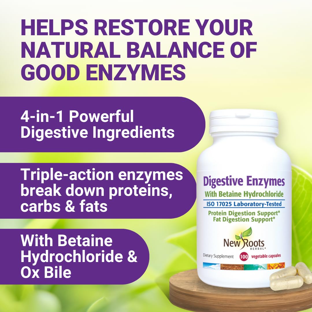 NEW ROOTS HERBAL Multi-Enzyme Supplement capsules in hand