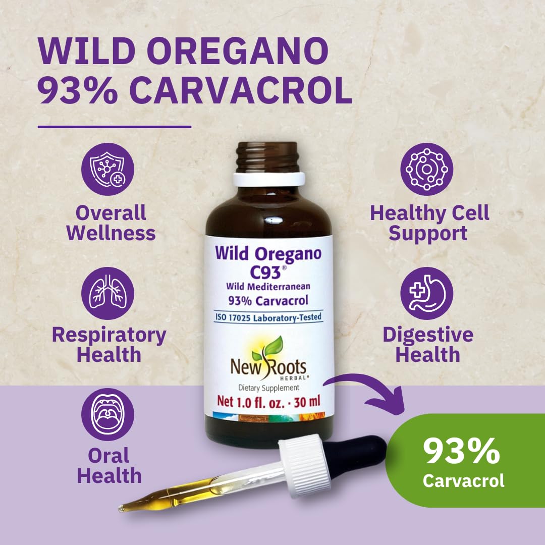 NEW ROOTS HERBAL Wild Oregano Oil Drops C93 bottle side view