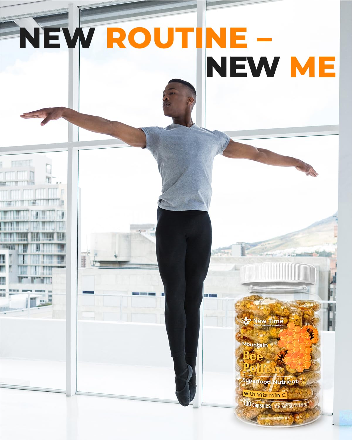 New Time Organic Bee Pollen Capsules packaging details