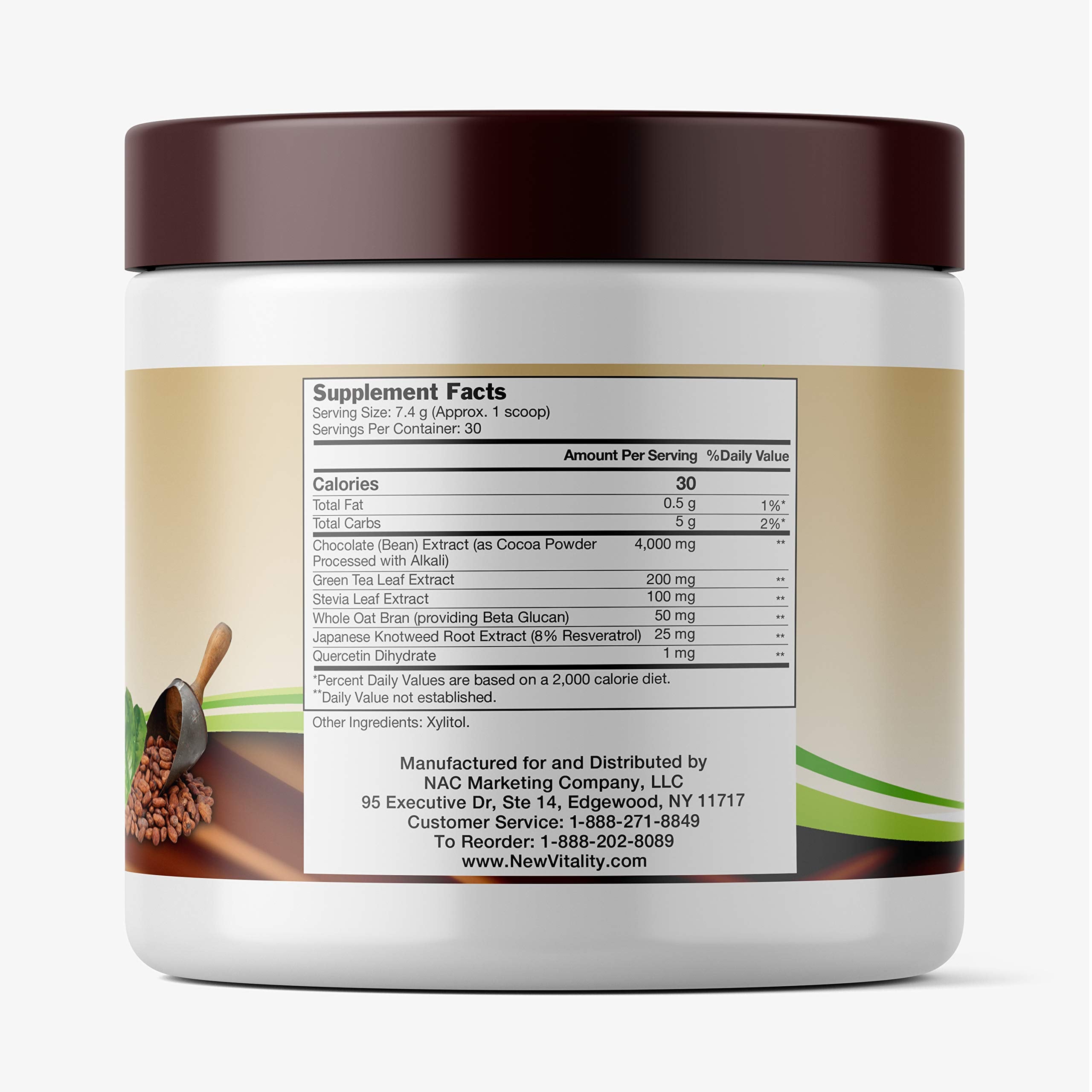 New Vitality Coco Complete Chocolate Antioxidant Powder in a smoothie