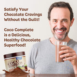 New Vitality Coco Complete Chocolate Antioxidant Powder mixed in a glass