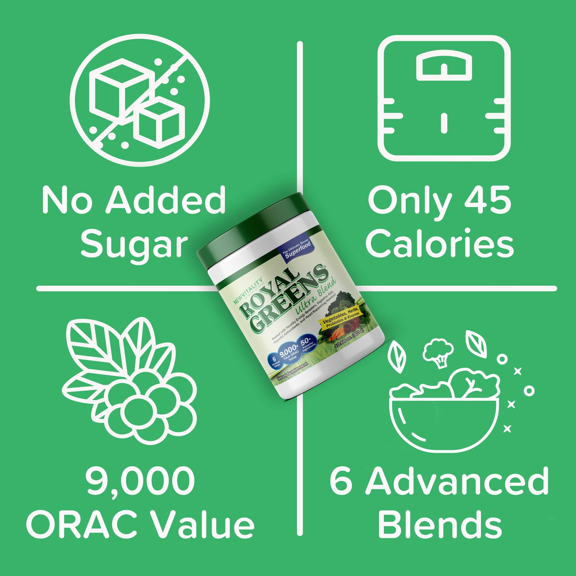 New Vitality Royal Greens Ultra Superfood Powder scoop in water