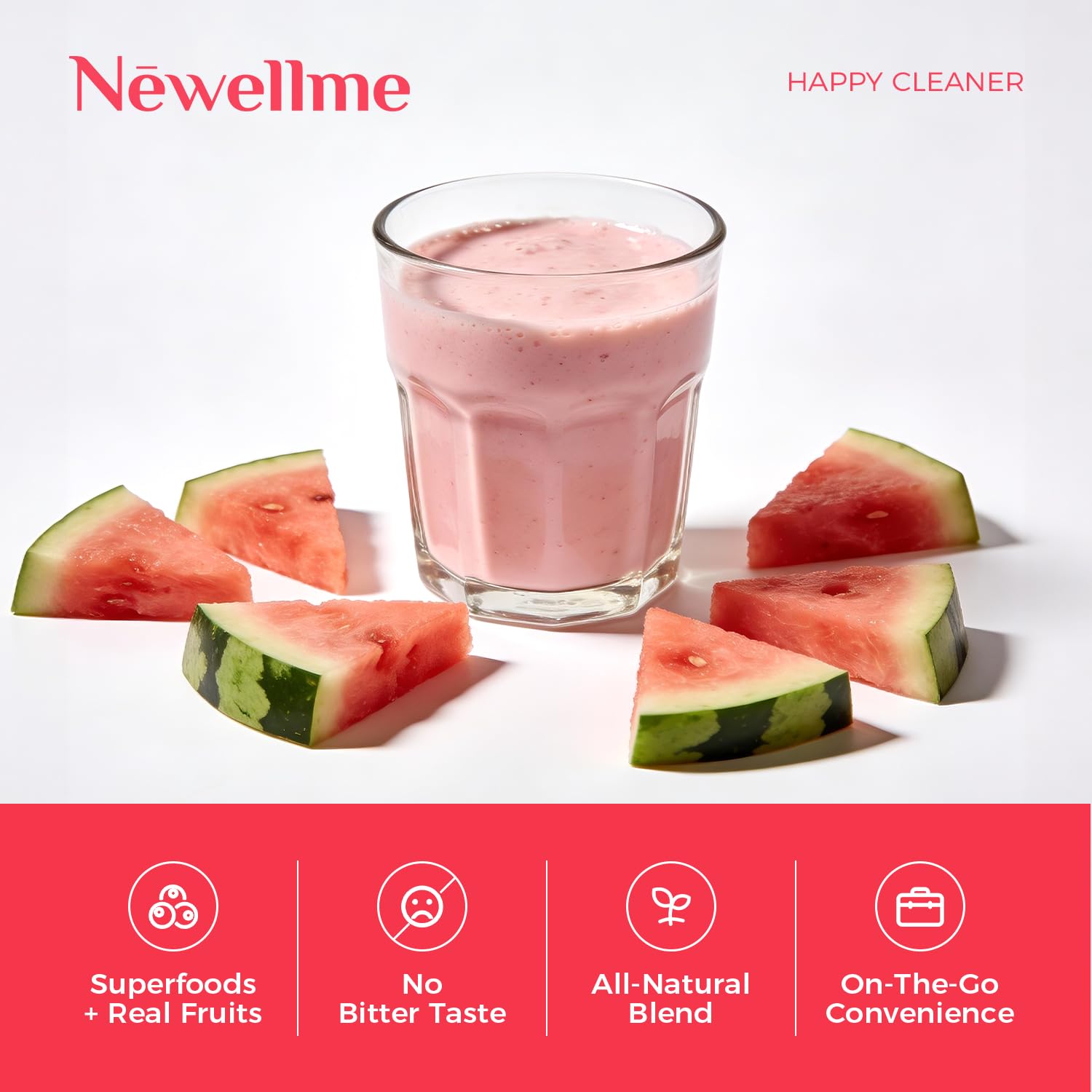 NEWELLME Daily daily Supplement Drink Mix sachet next to a glass of water