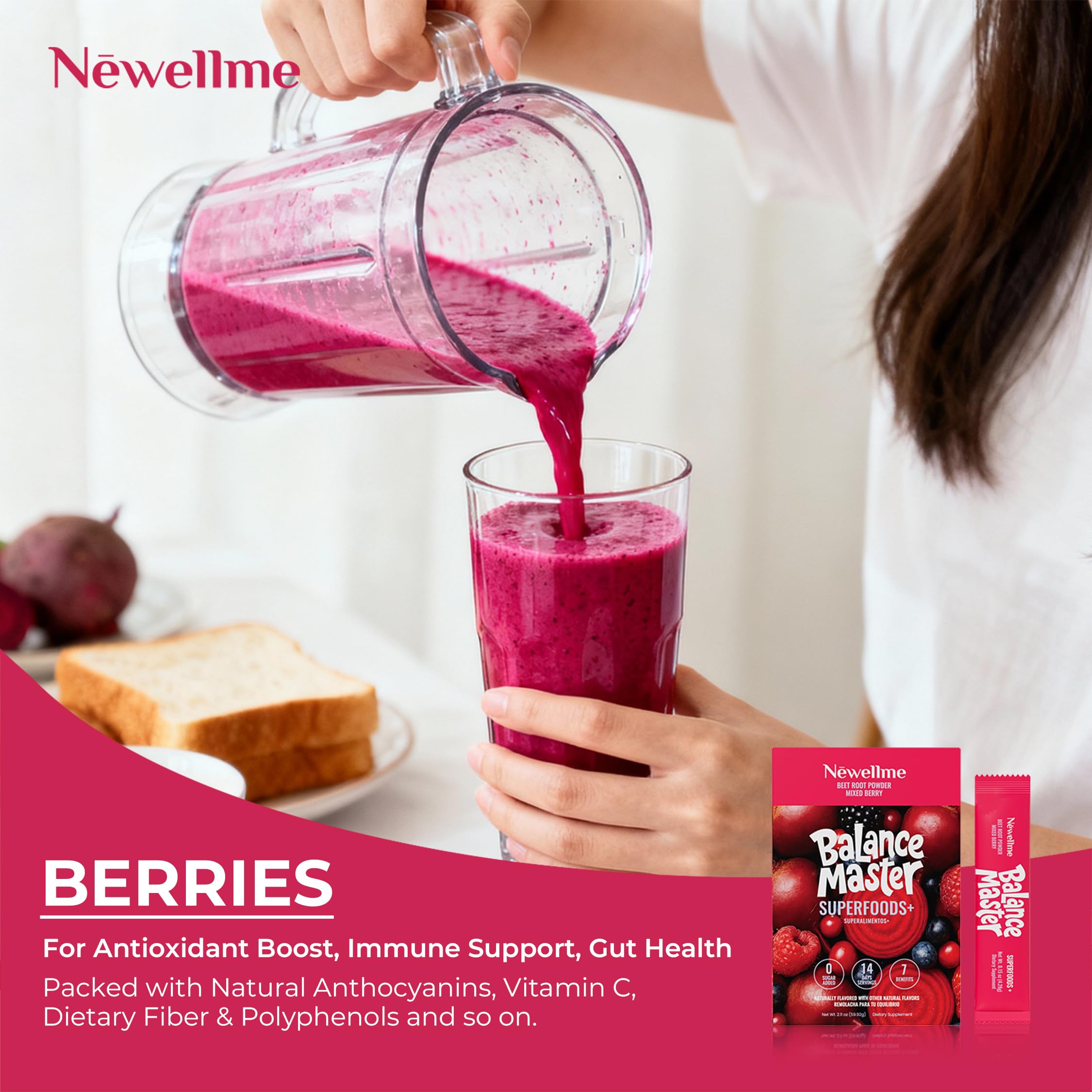 NEWELLME Organic Beet Root Powder stick pack next to workout gear