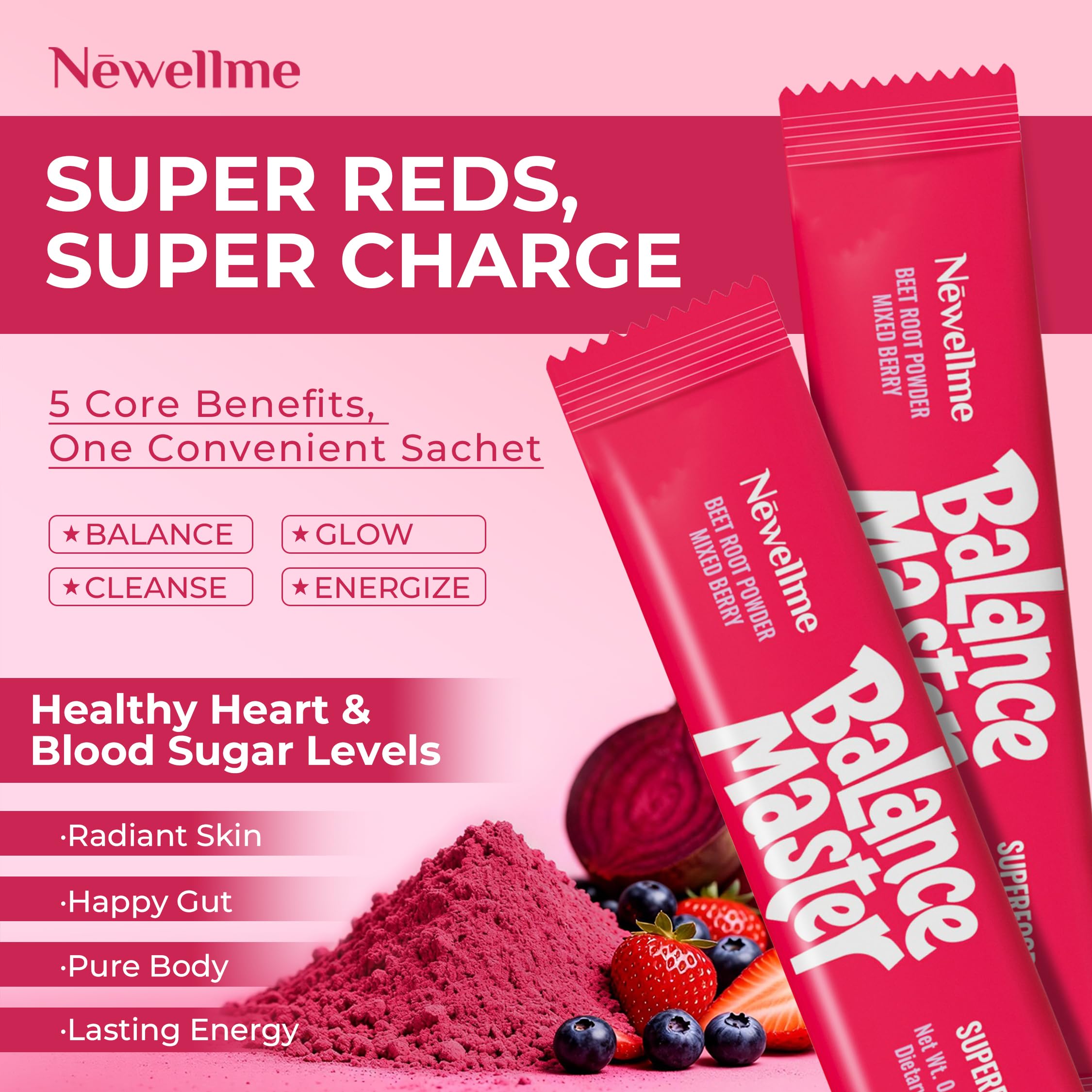 NEWELLME Organic Beet Root Powder stick pack opened