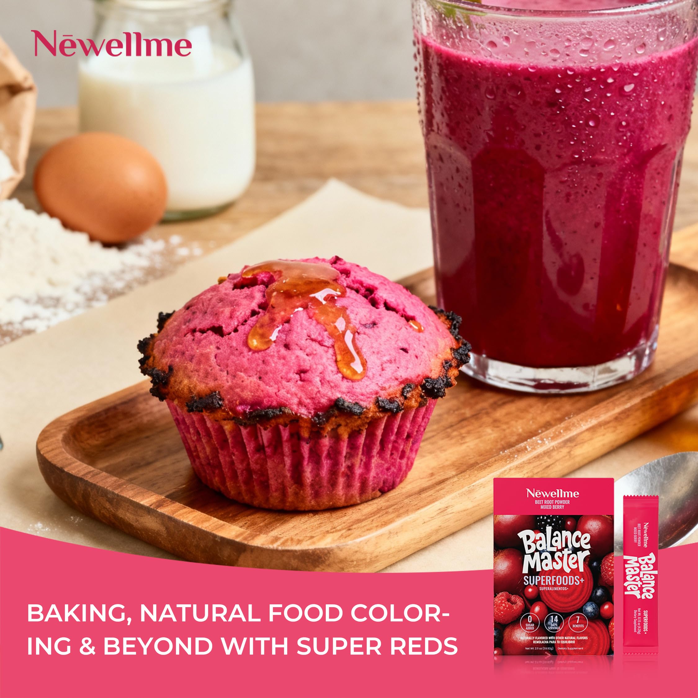 NEWELLME Organic Raw Beet Root Powder in a bowl
