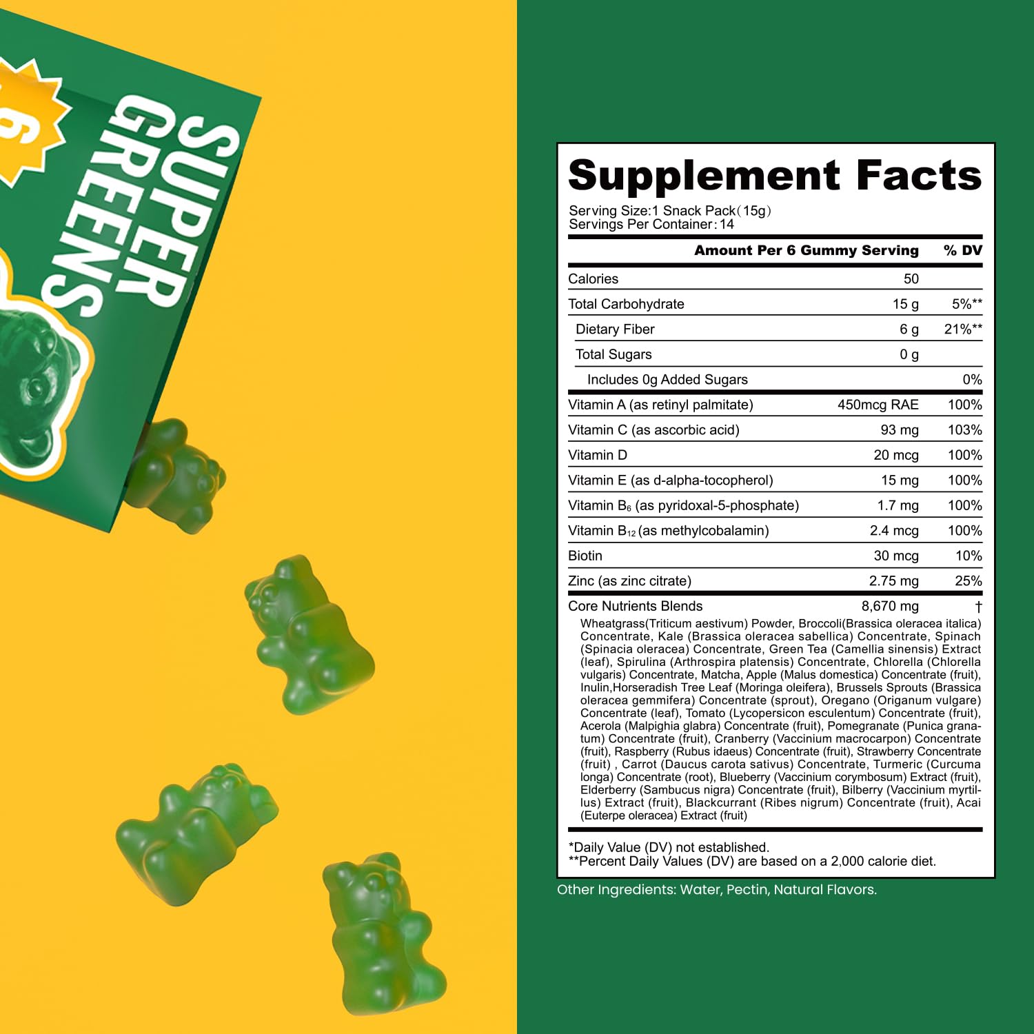 NEWELLME Spirulina Gummy Supplements nutrition facts label