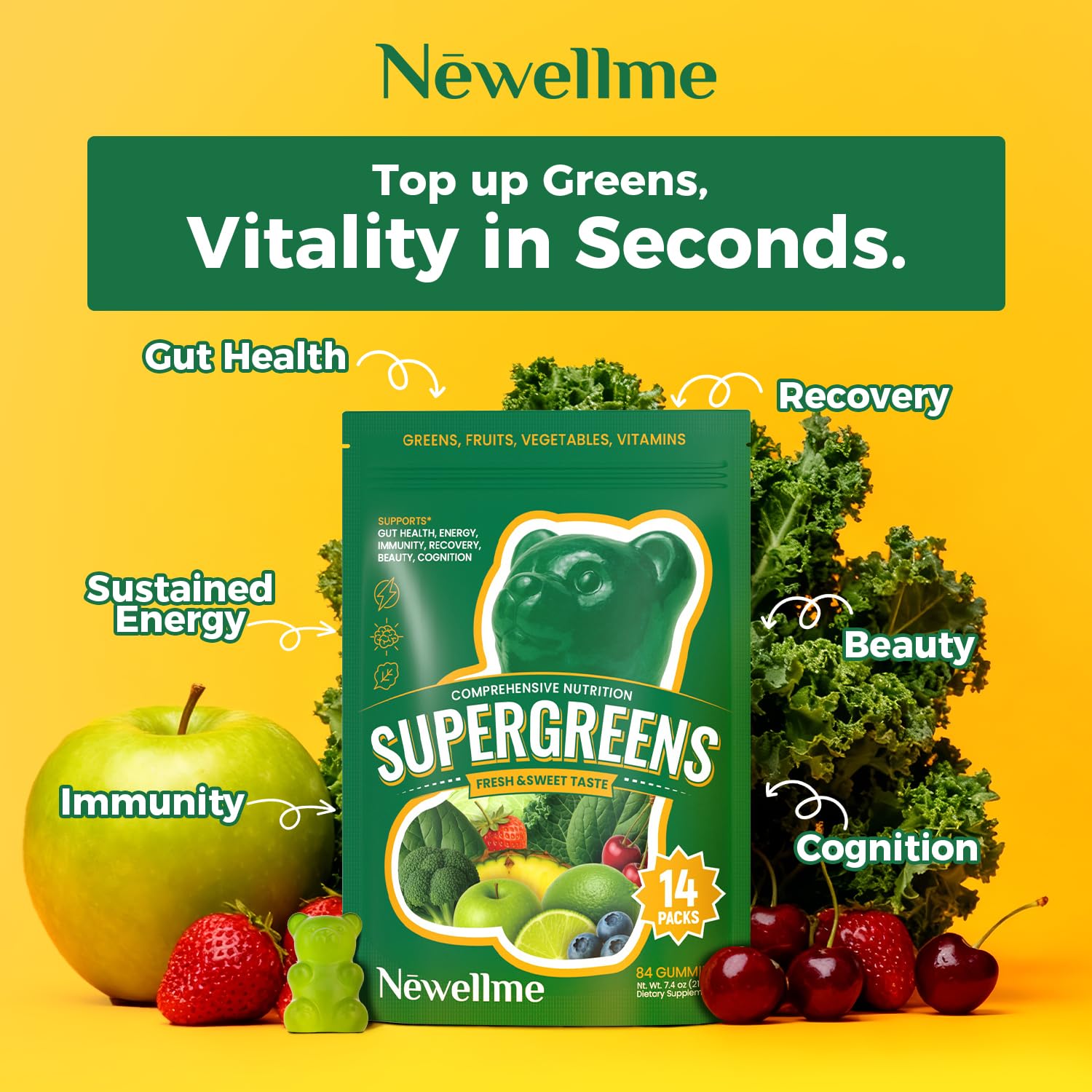NEWELLME Spirulina Gummy Supplements with fresh fruits