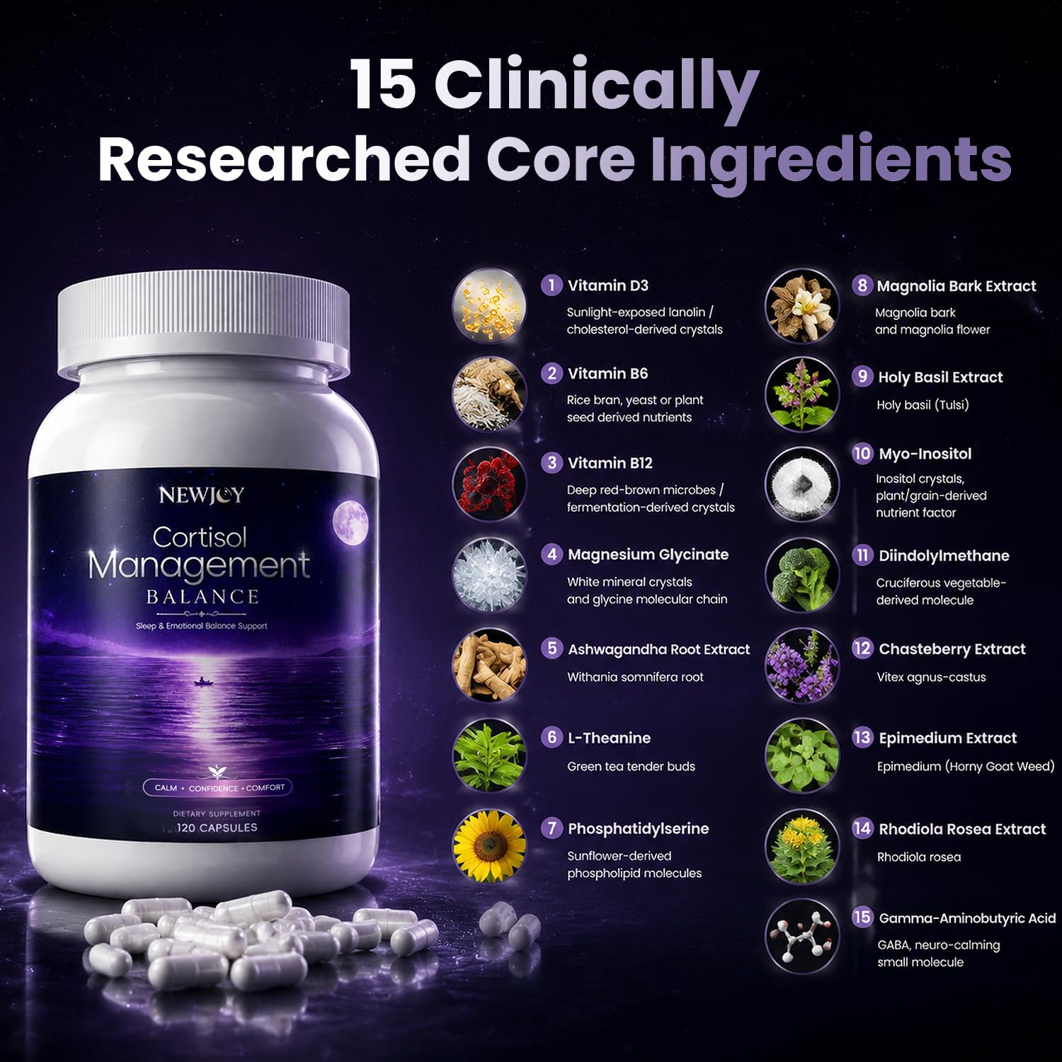 NewJoy Cortisol Support Supplement with a measuring spoon