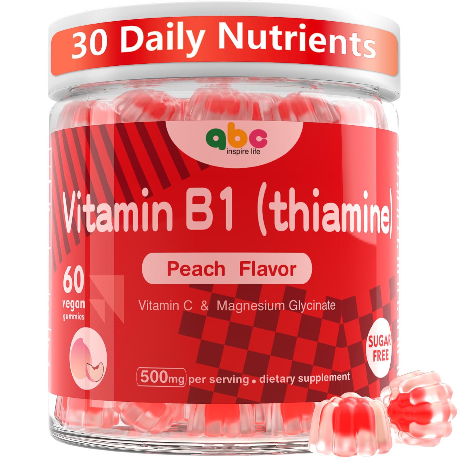 NEWOLITE Vitamin B1 Gummies bottle front view with peach flavour
