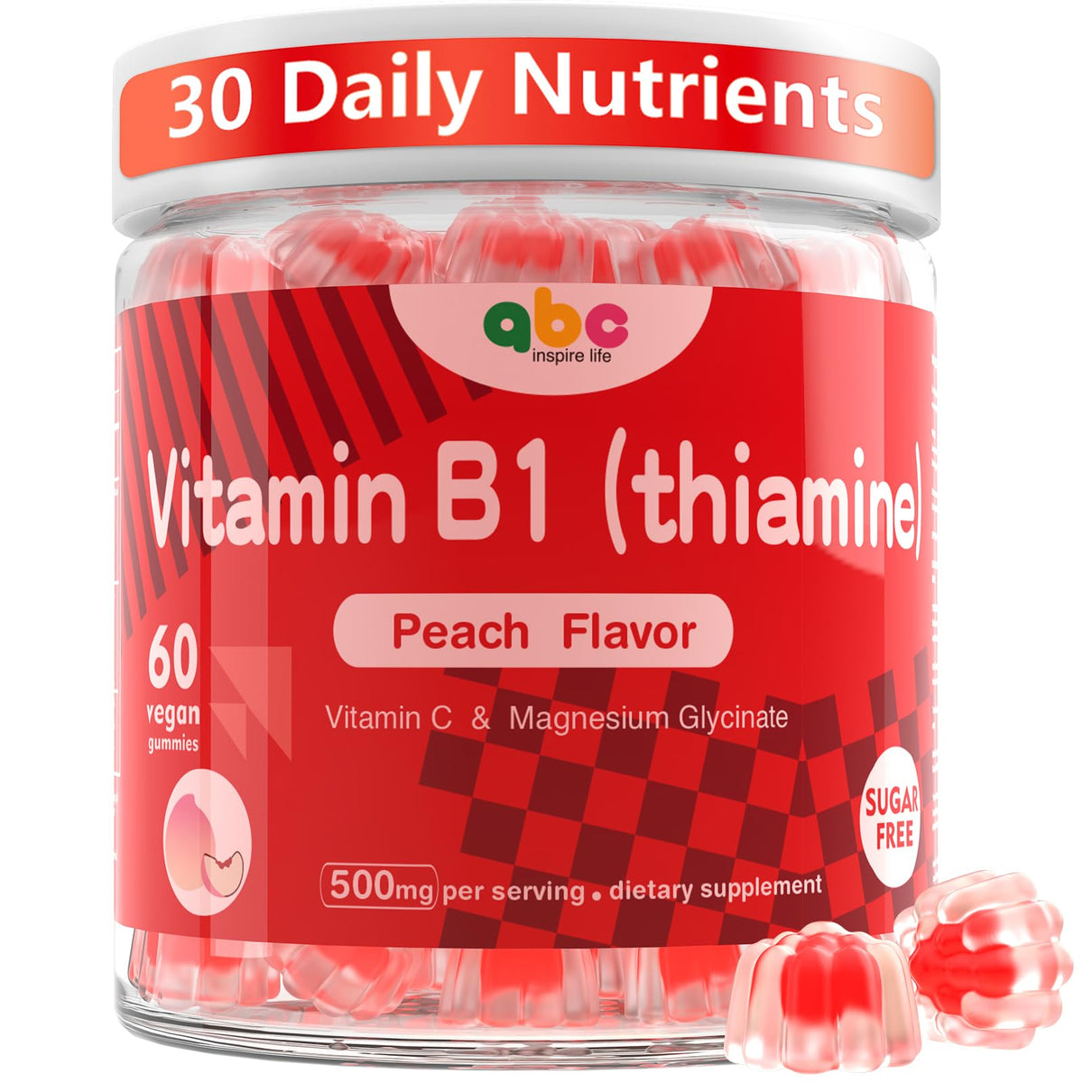 NEWOLITE Vitamin B1 Gummies bottle front view with peach flavour