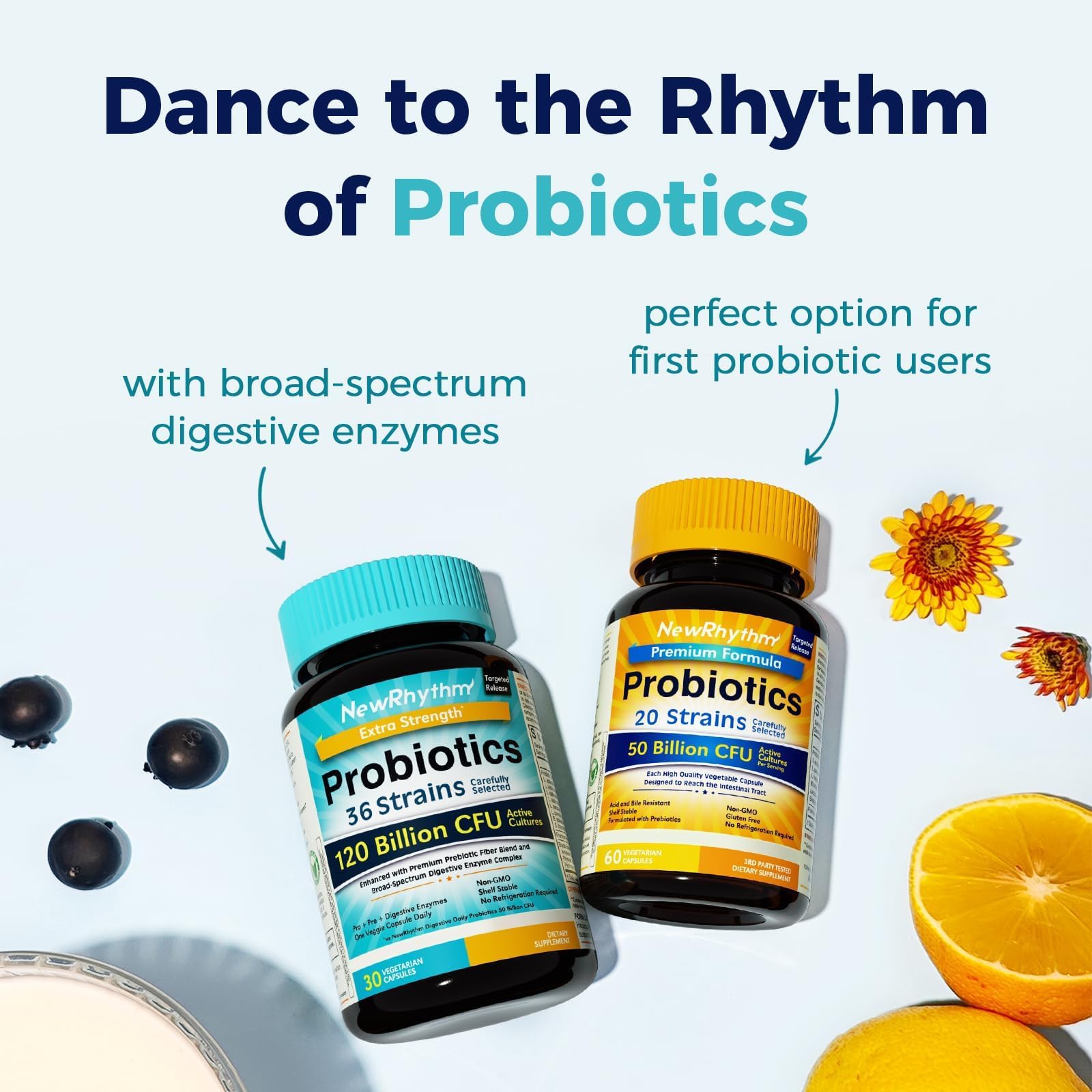 NewRhythm Extra Strength Probiotic bottle top view
