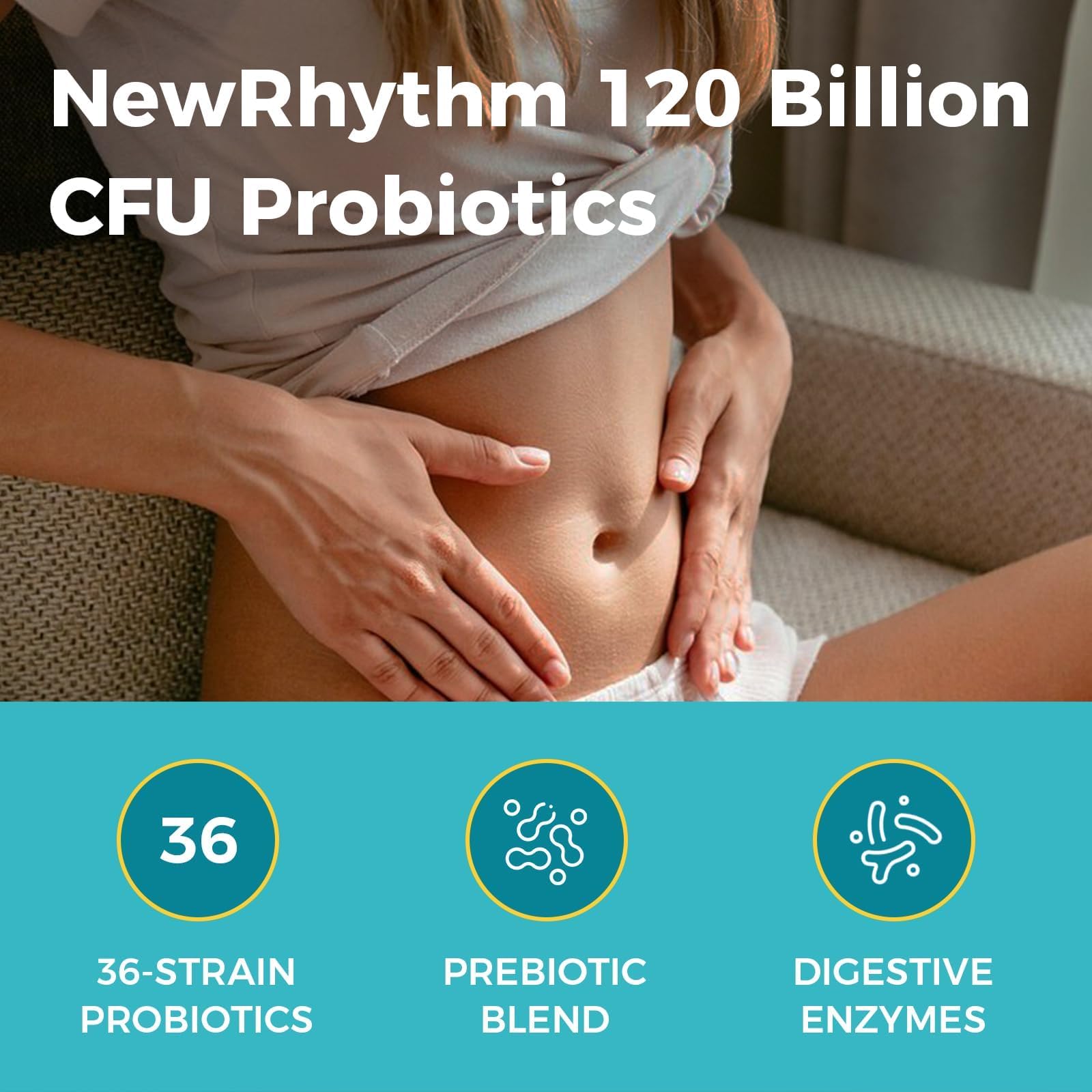 NewRhythm Extra Strength Probiotic capsules on a wooden surface