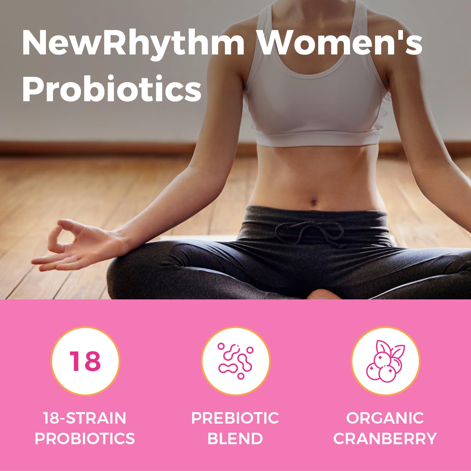 NewRhythm Female Probiotics back view with ingredient list