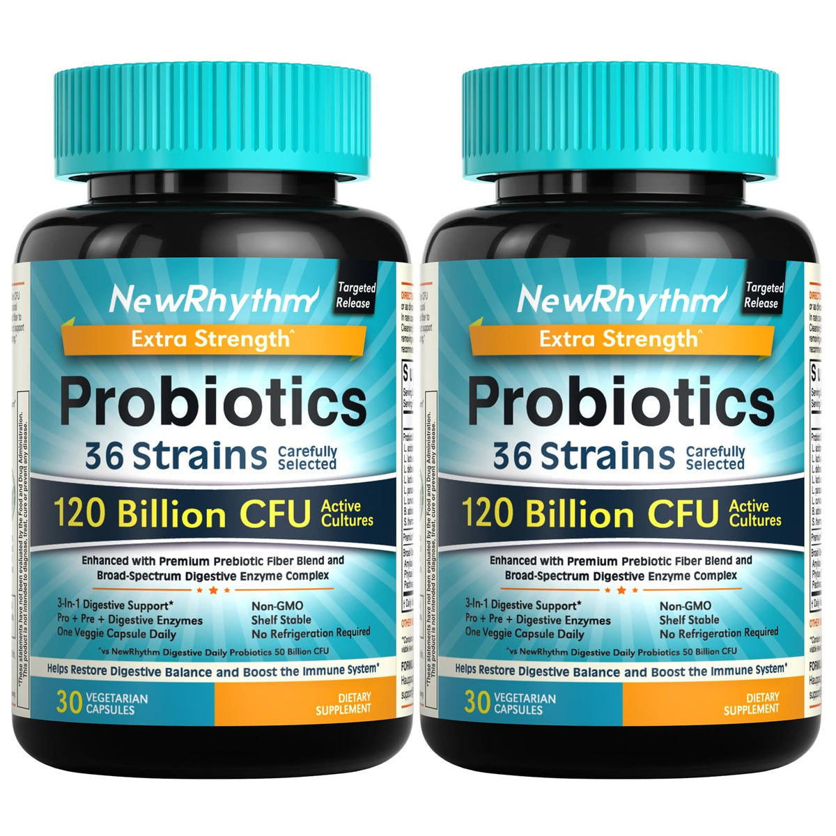 NewRhythm Probiotic Supplement bottle front view 120 billion CFU
