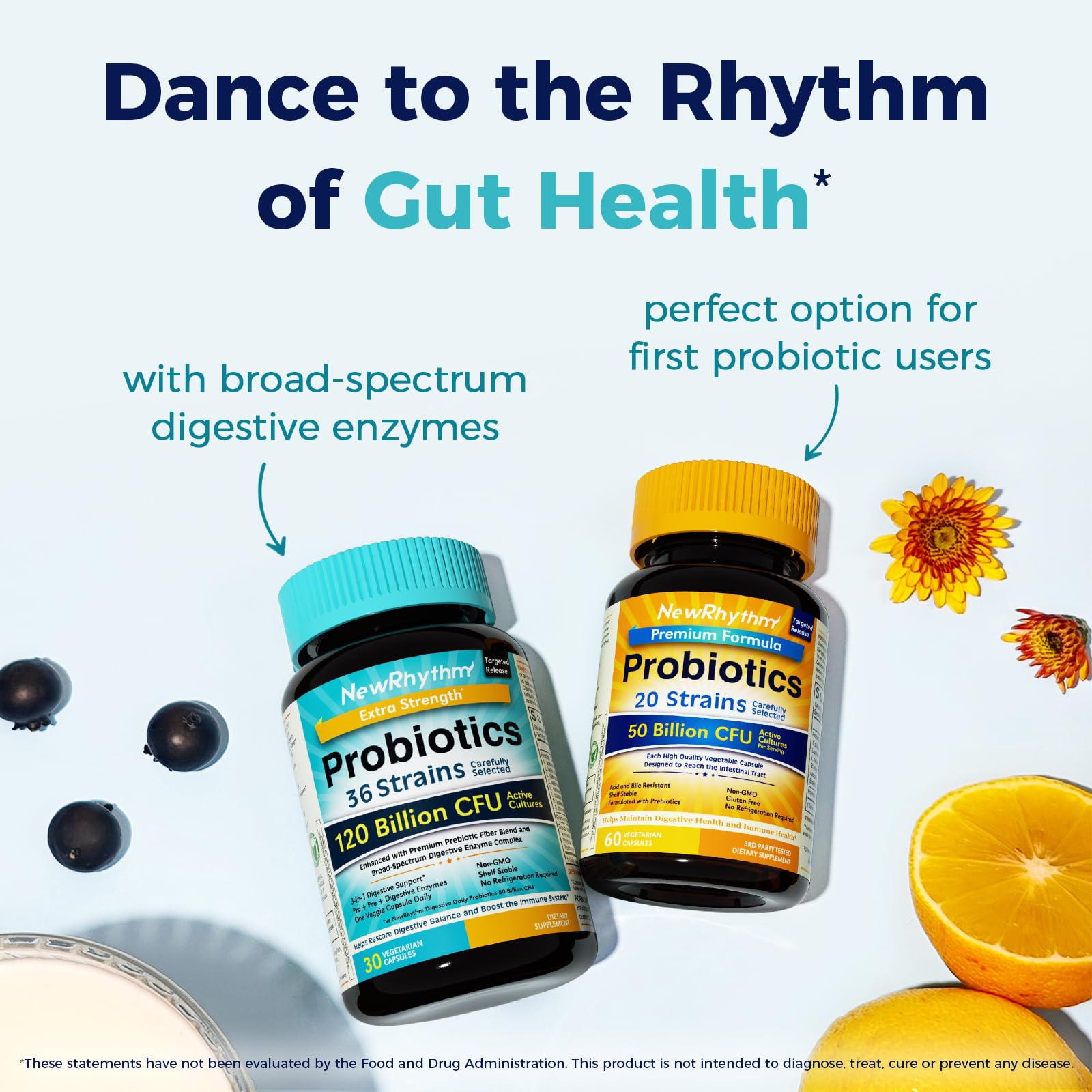 NewRhythm Probiotic Supplement with a measuring spoon for dosage