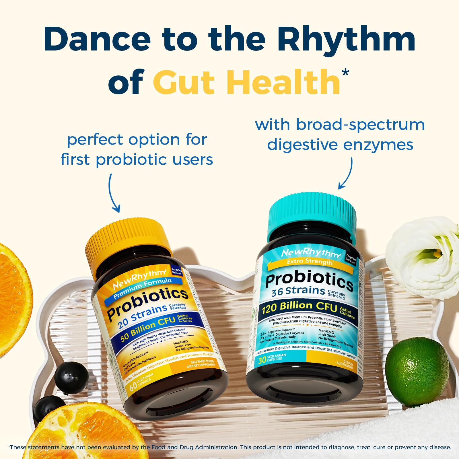 NewRhythm Probiotics 50 Billion CFU capsules with natural ingredients