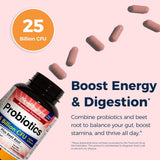 NewRhythm Probiotics + Beet Root capsules on a wooden table