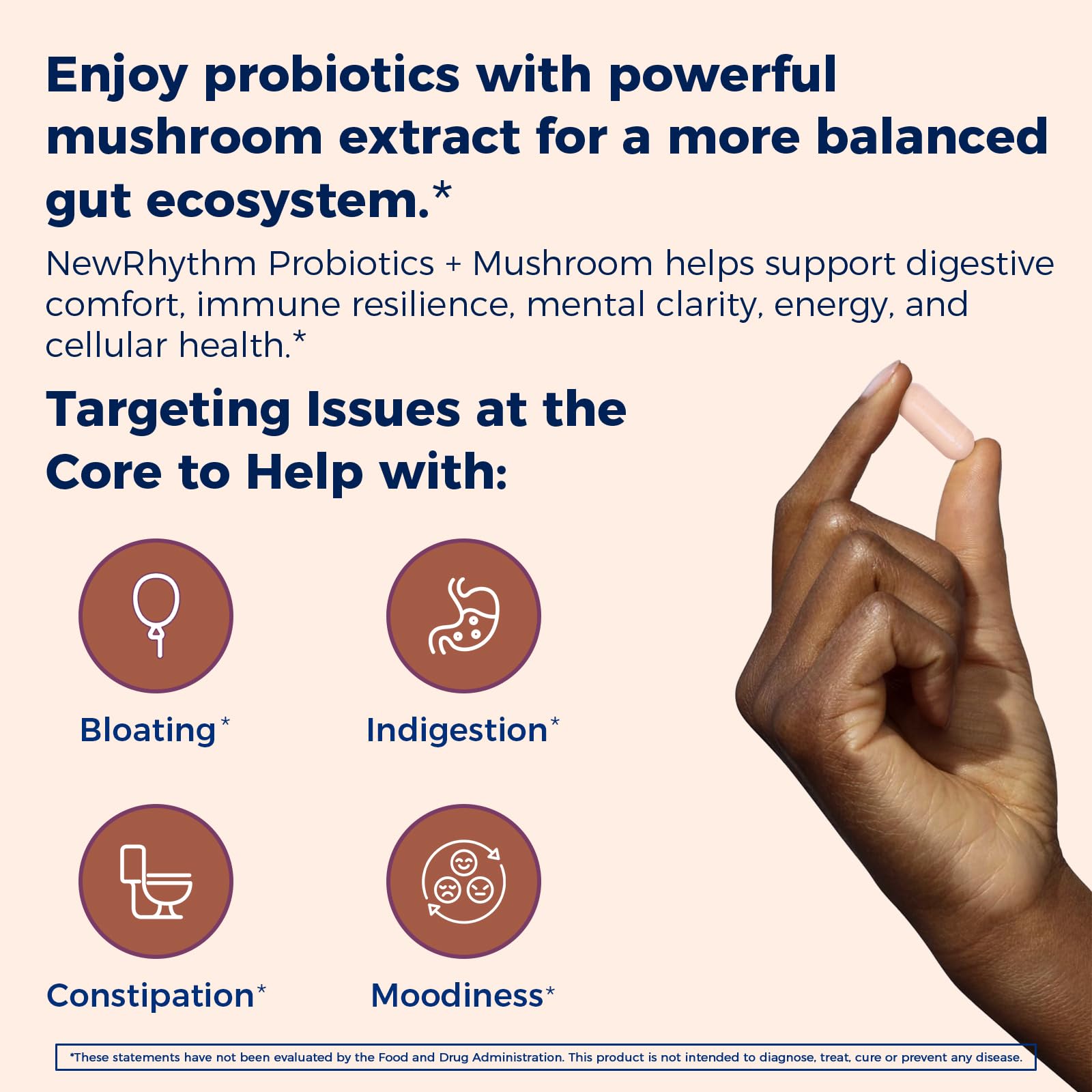 NewRhythm Probiotics + Mushroom 50g back view