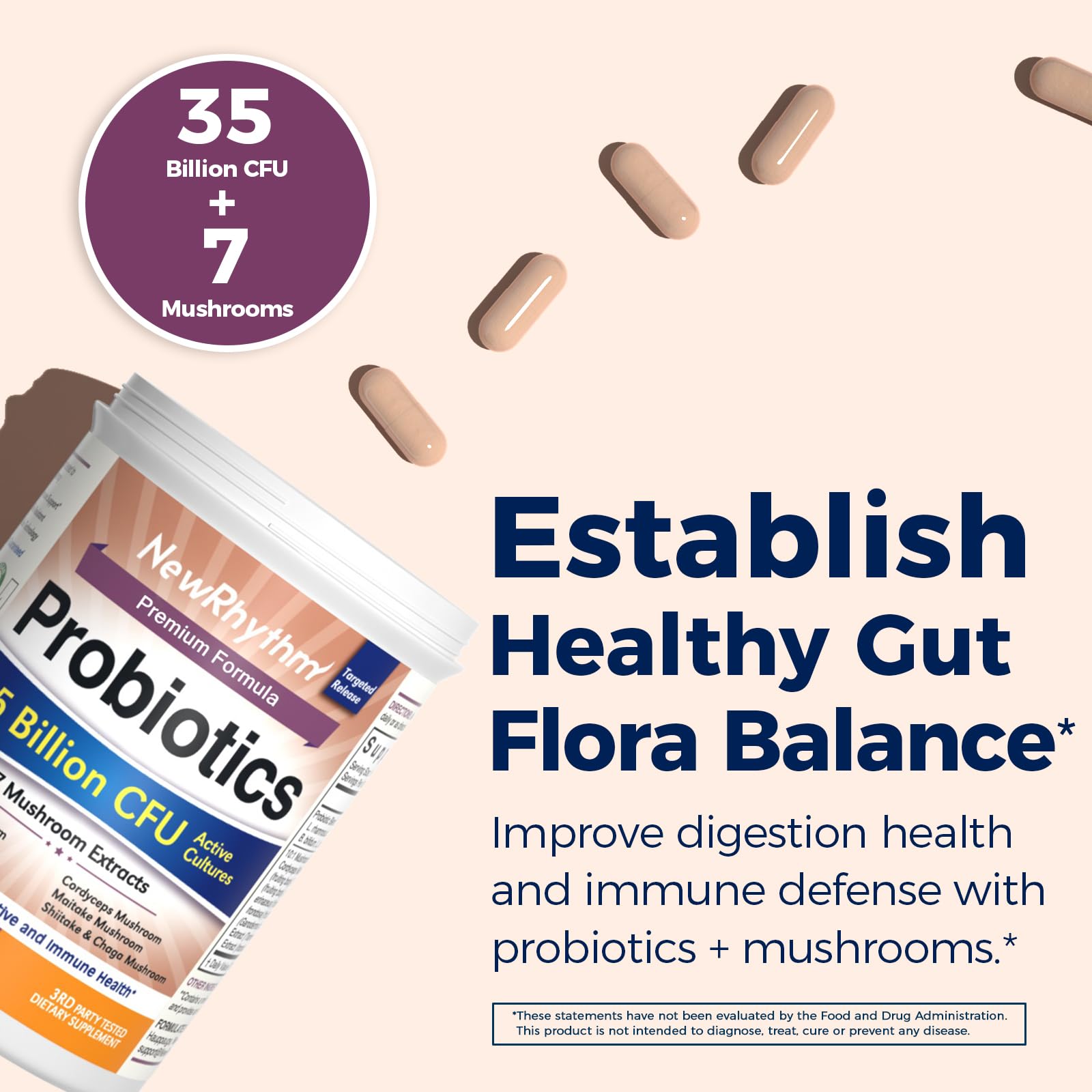 NewRhythm Probiotics + Mushroom 50g side view