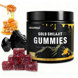 Newrish Healthy Gold Himalayan Shilajit Gummies front view with packaging