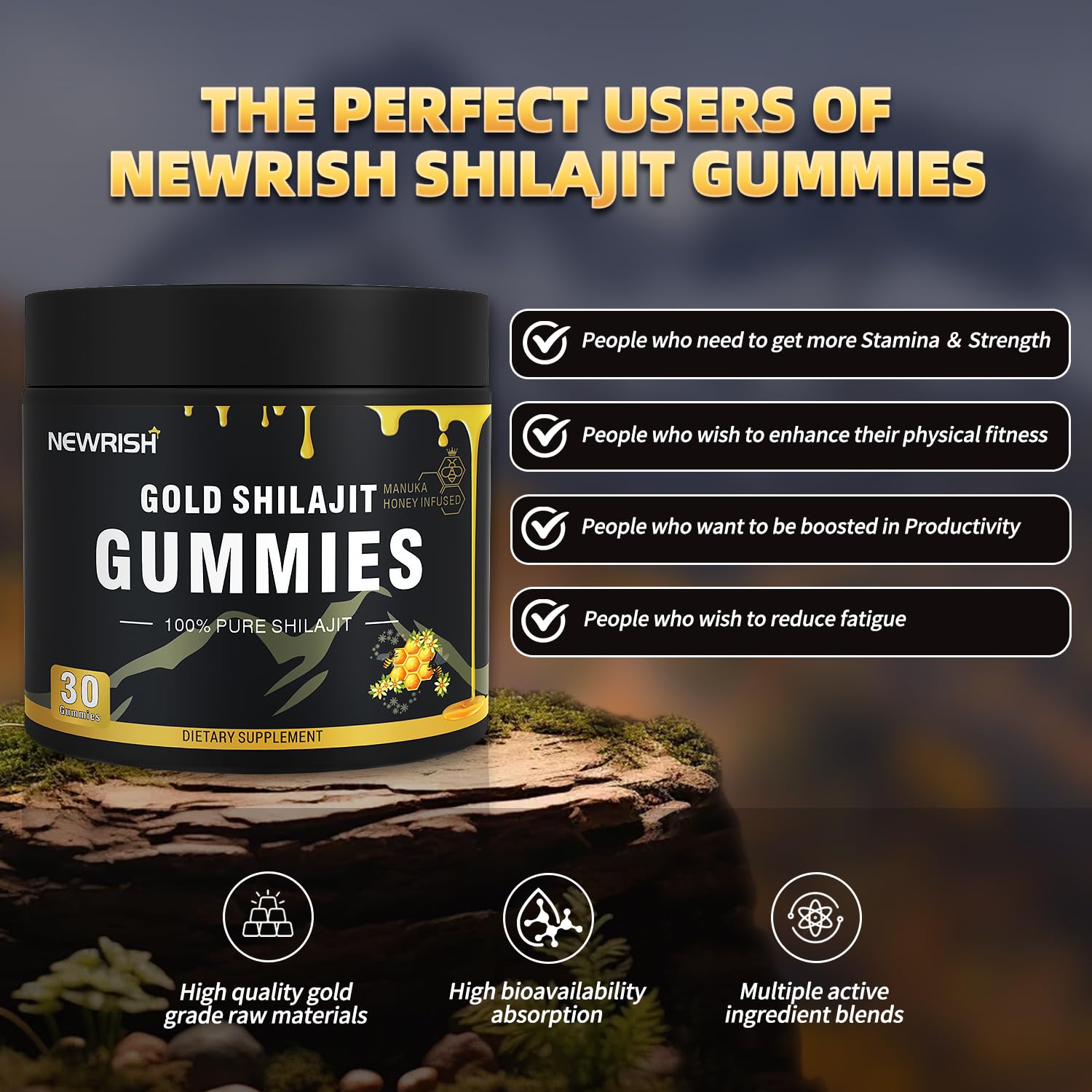 Newrish Shilajit Gummies open package with gummies visible
