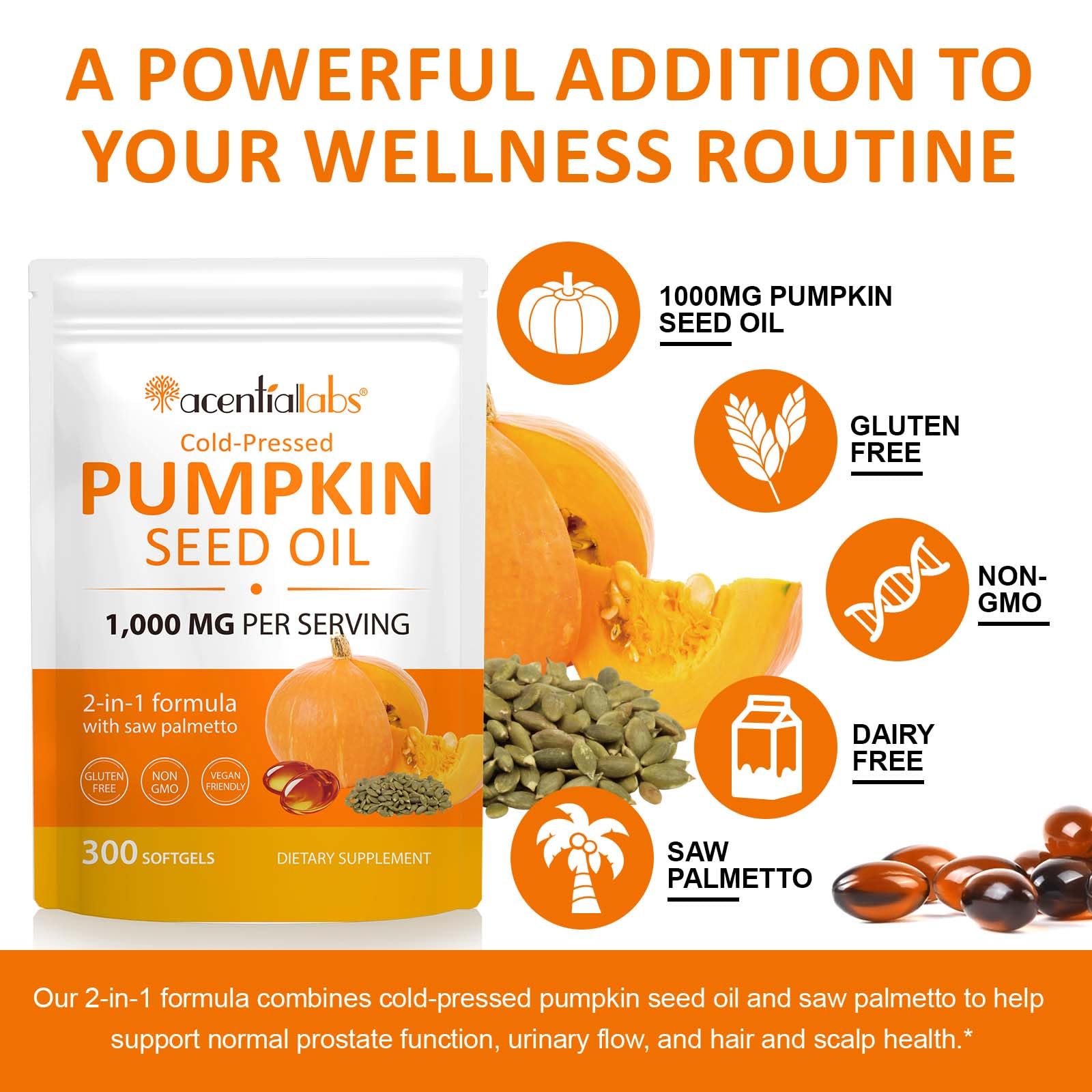 newseel Pumpkin Seed Oil and Saw Palmetto Supplement close-up of capsules