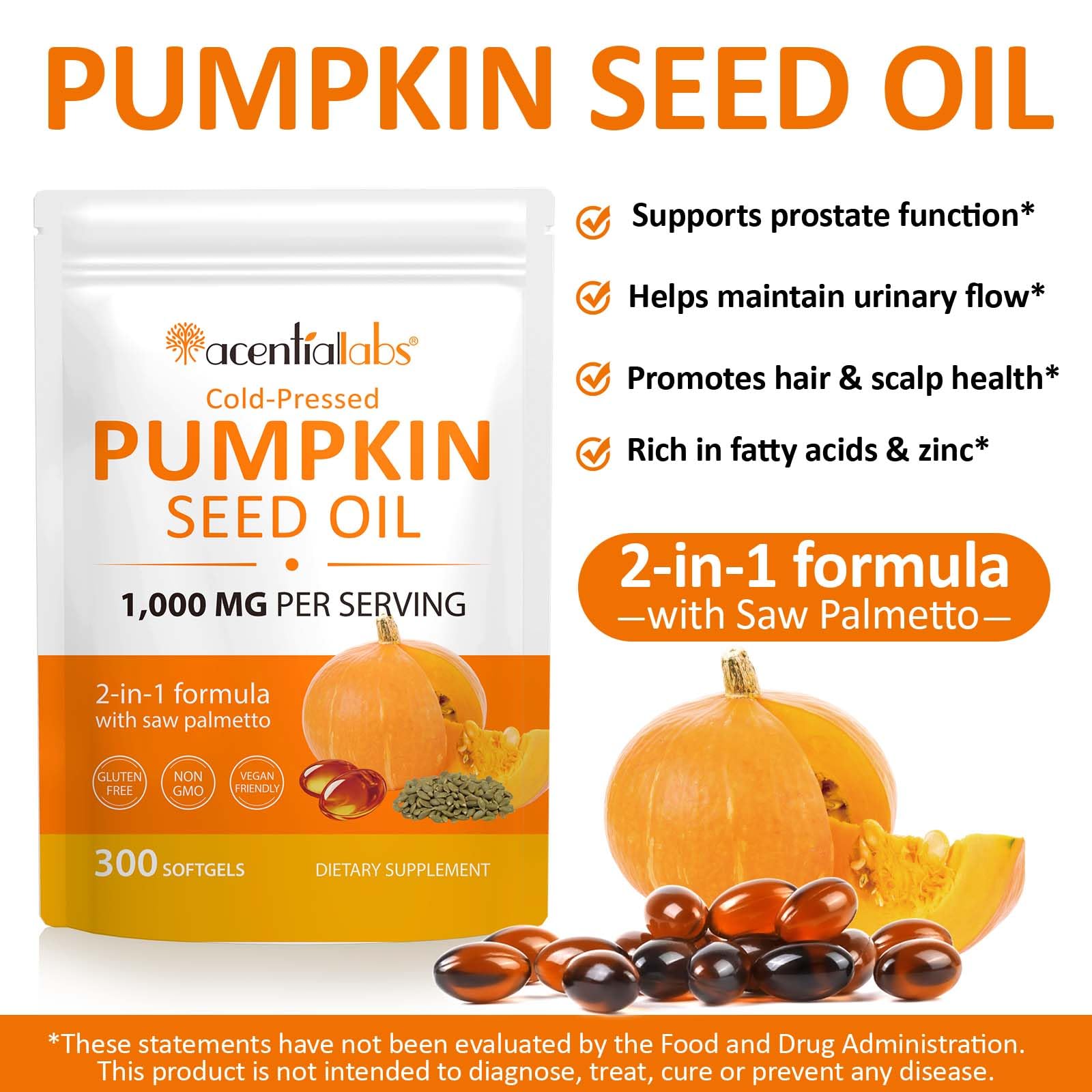 newseel Pumpkin Seed Oil and Saw Palmetto Supplement side view