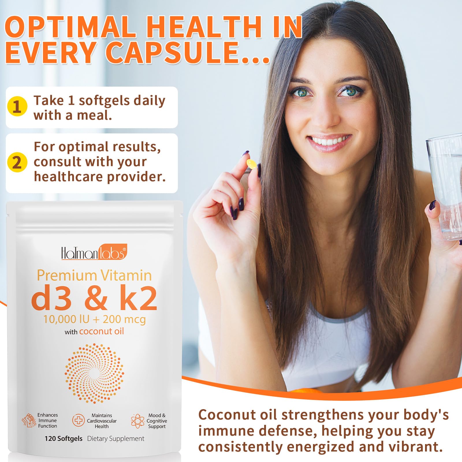 newseel Vitamin D3 K2 Softgels bottle on a kitchen counter