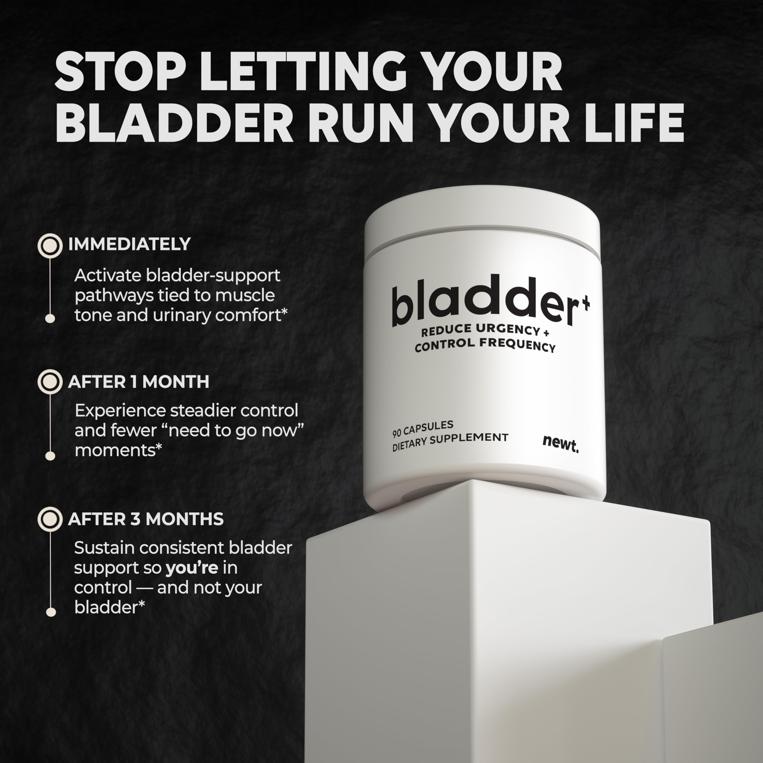 Newt Bladder Control Support Supplement capsules on a table