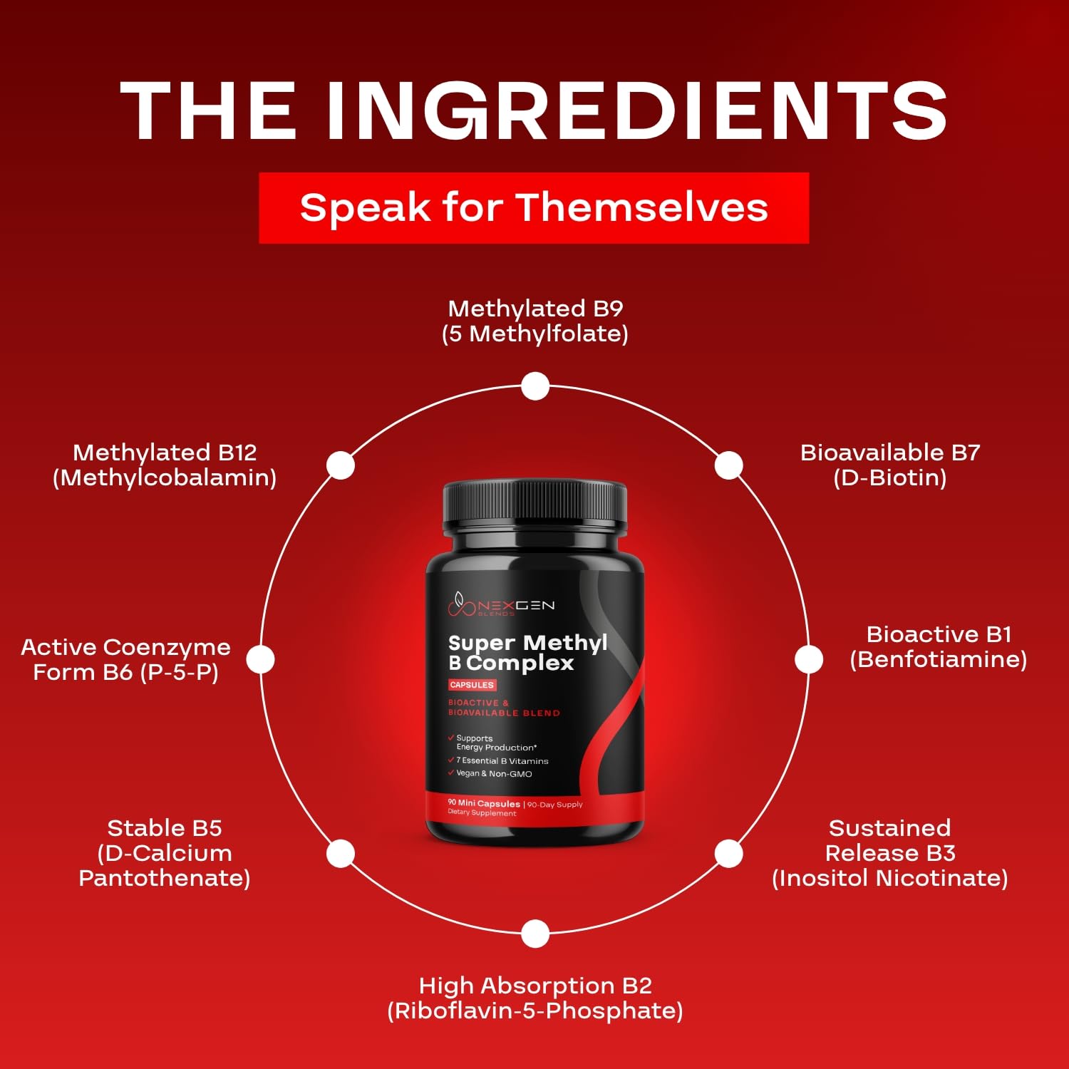 NEXGEN BLENDS B-Complex Methylated Vitamins 50g with measurement scale