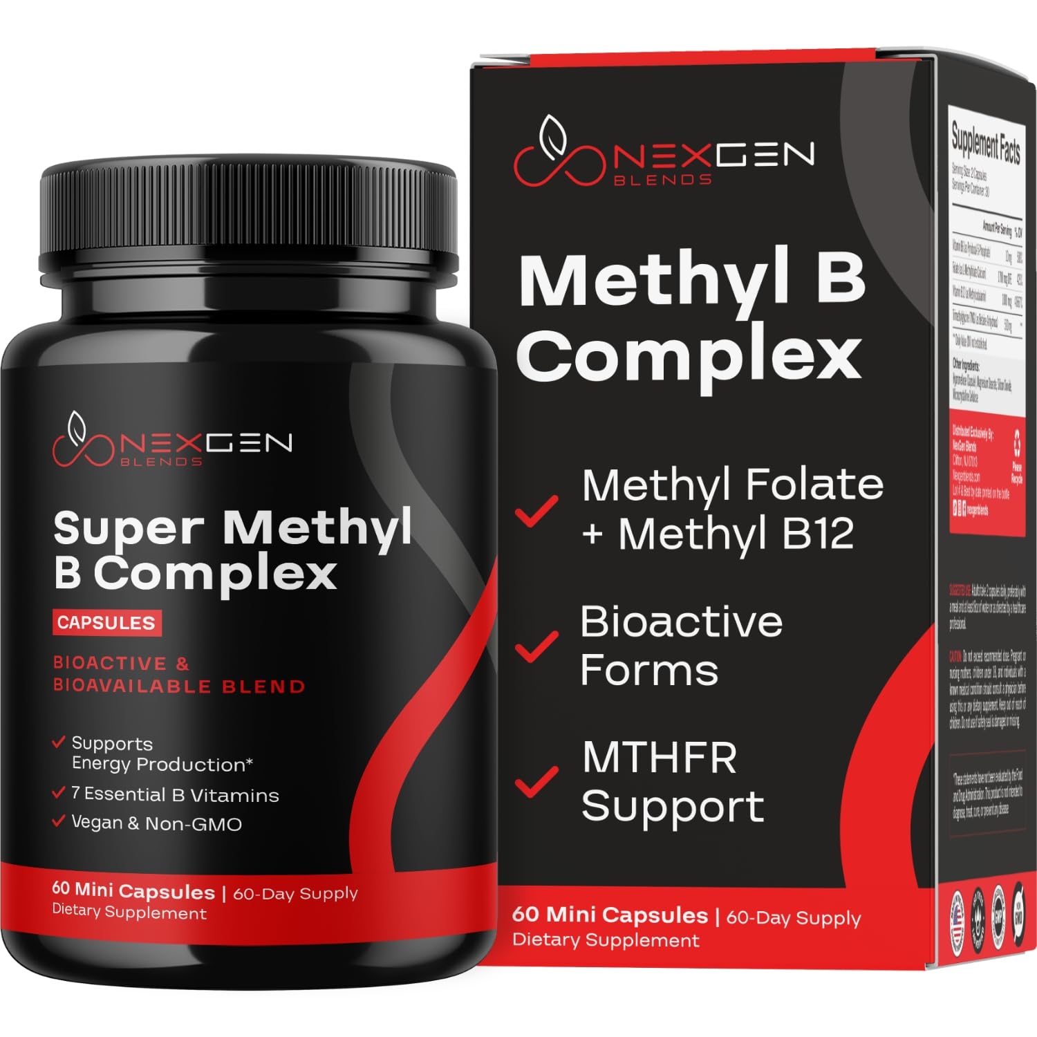 NEXGEN BLENDS B-Complex Methylated Vitamins 60 Capsules front view