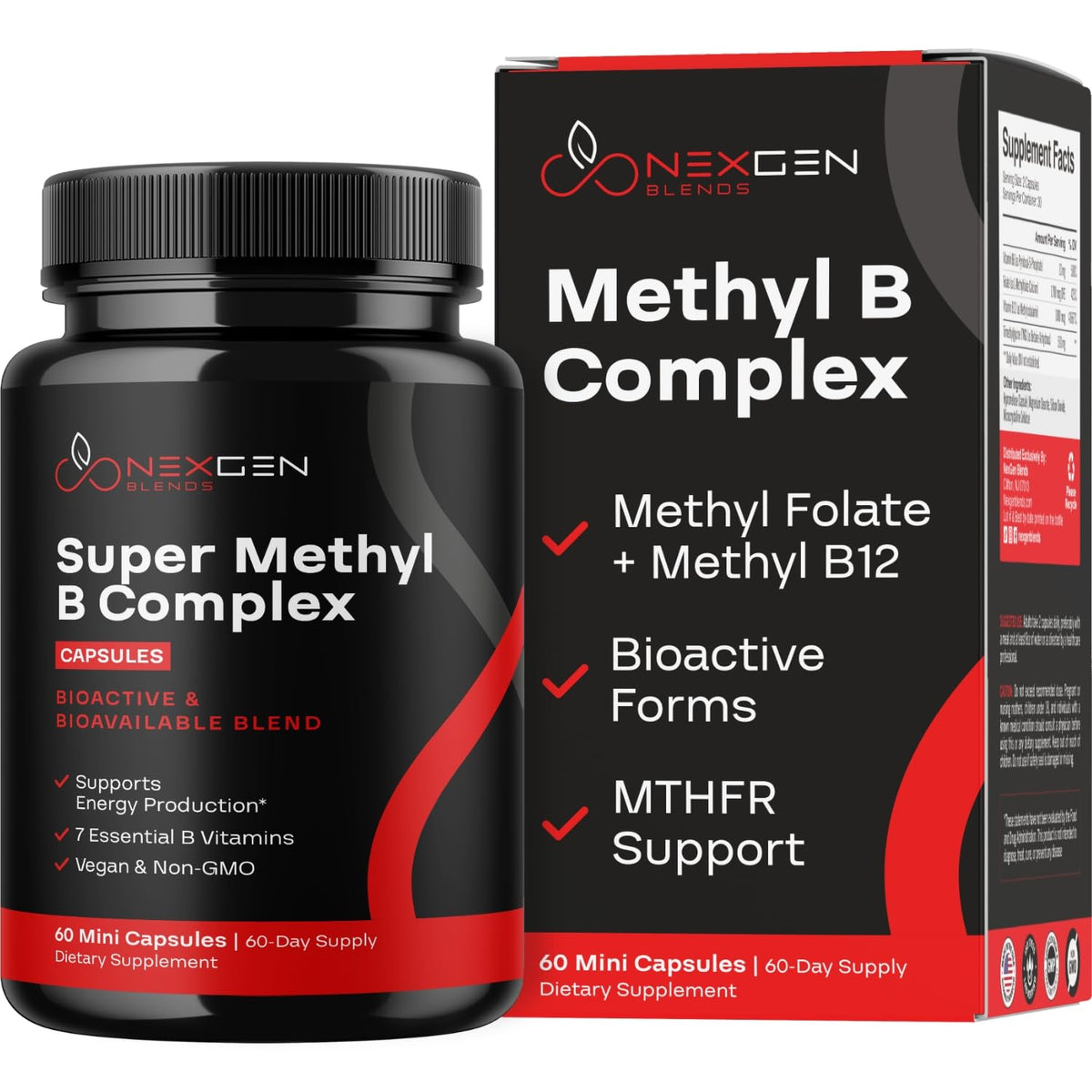 NEXGEN BLENDS B-Complex Methylated Vitamins 60 Capsules front view