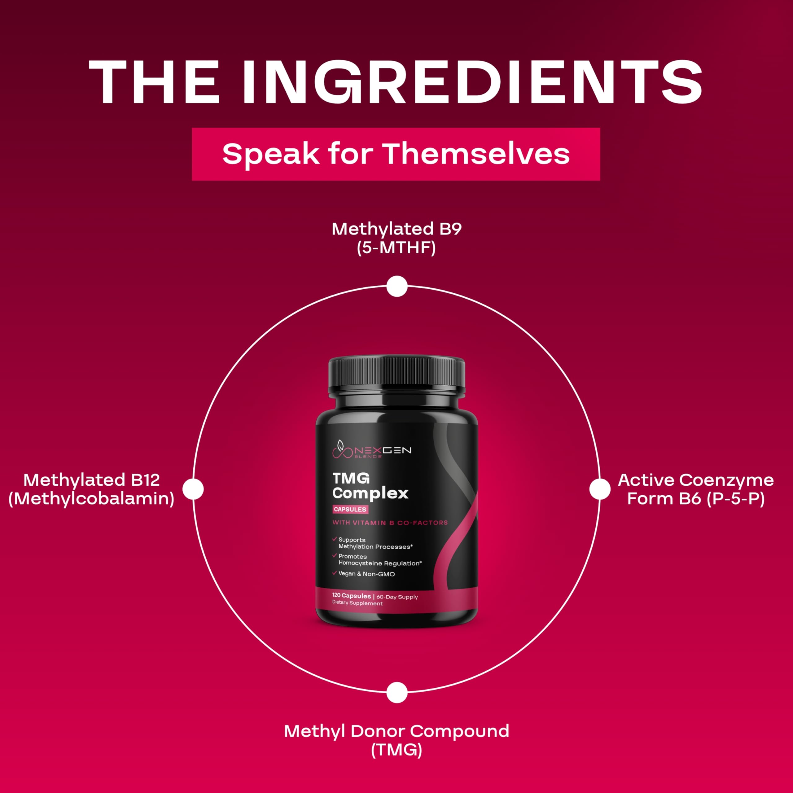 NEXGEN BLENDS B-Complex Trimethylglycine Supplement capsule close-up