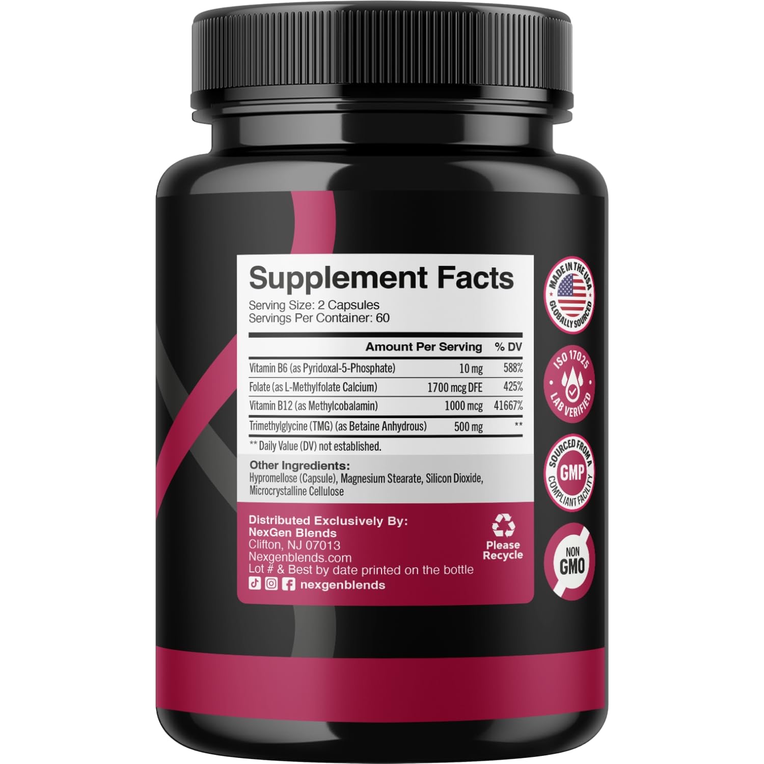 NEXGEN BLENDS B-Complex Trimethylglycine Supplement side view