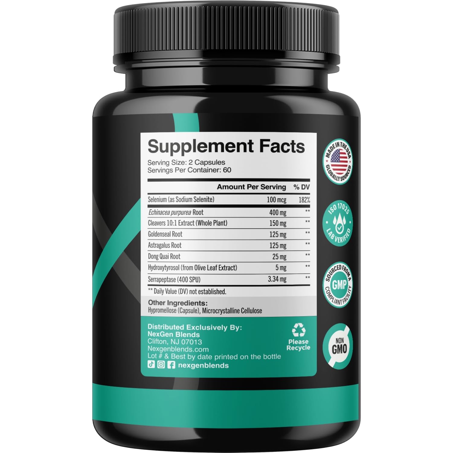 NEXGEN BLENDS Echinacea Lymph Support Capsules side view