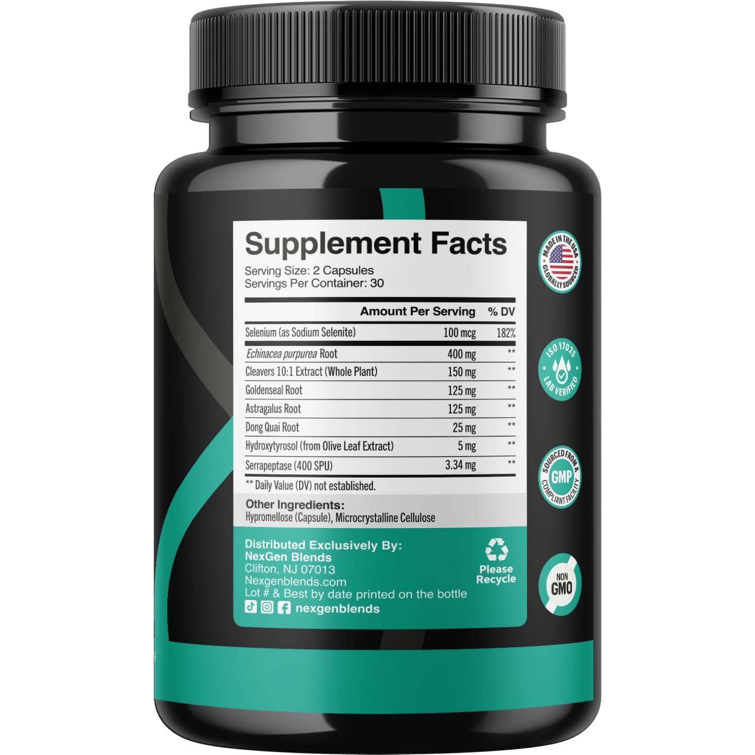 NEXGEN BLENDS Echinacea Lymph Support Supplement side view