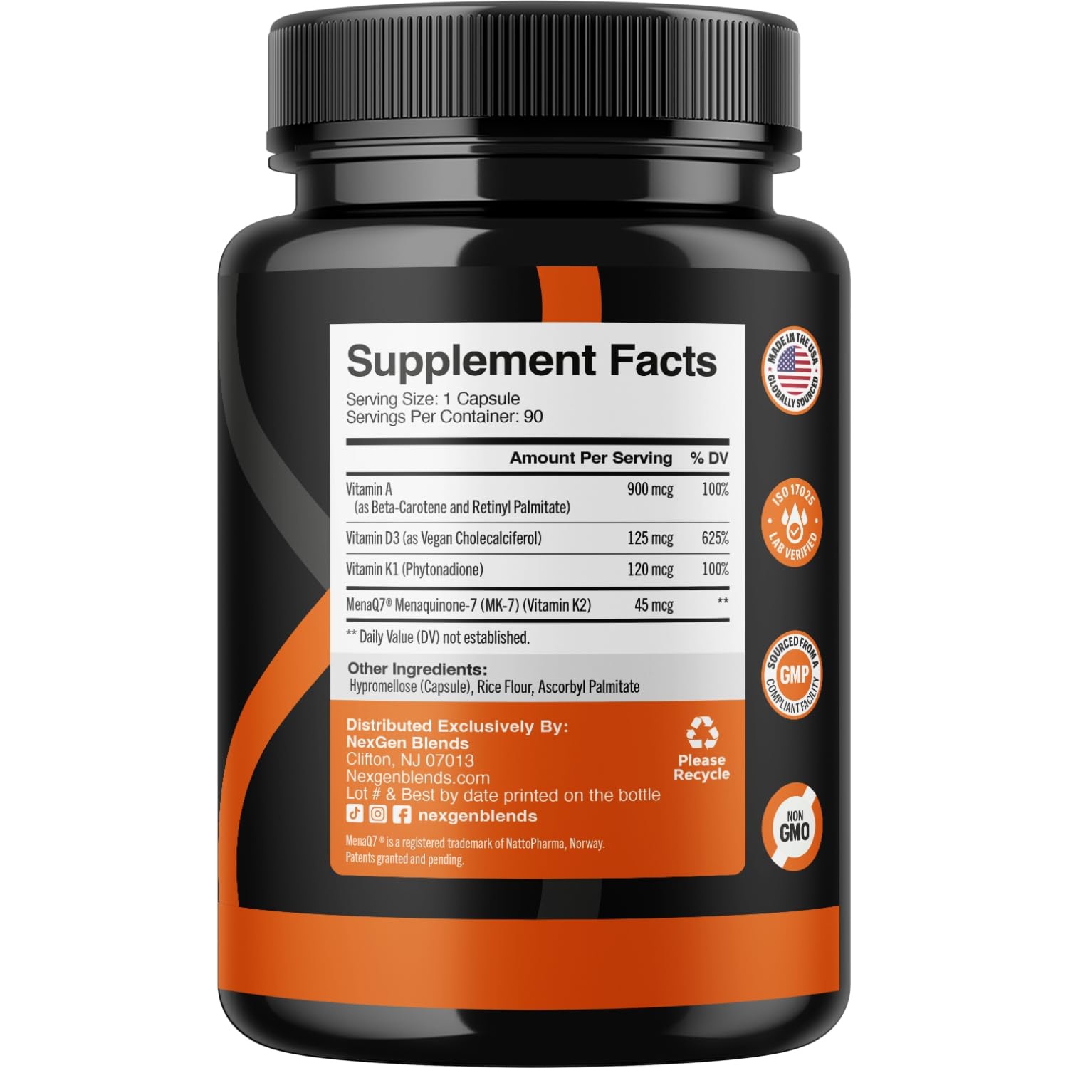 NEXGEN BLENDS Vitamin ADK Supplement packaging side view