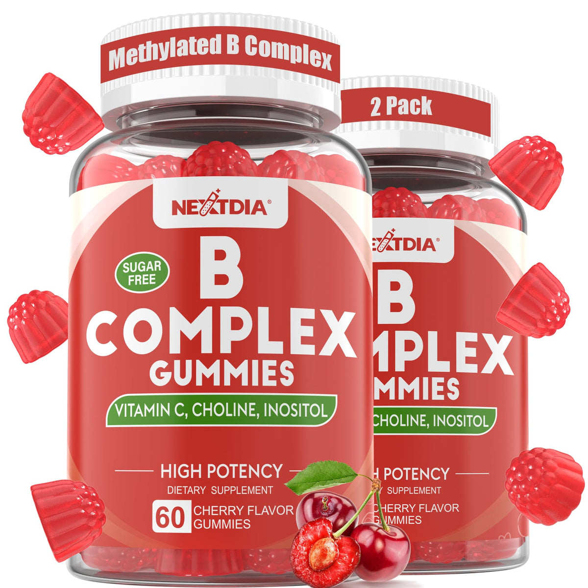 Nextdia B-Complex Gummies front view with cherry flavour