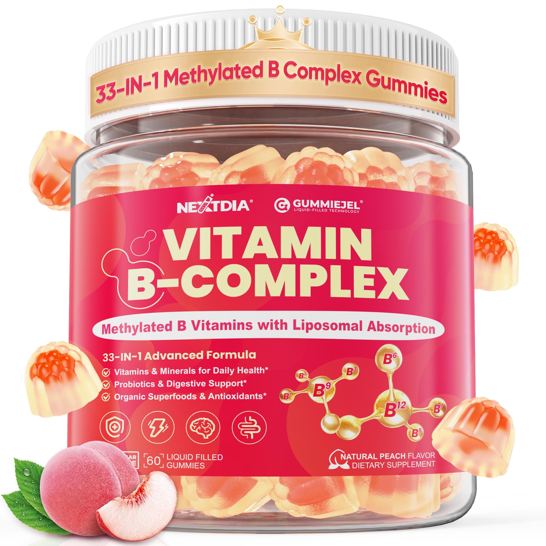 Nextdia B-Complex Gummies front view with packaging