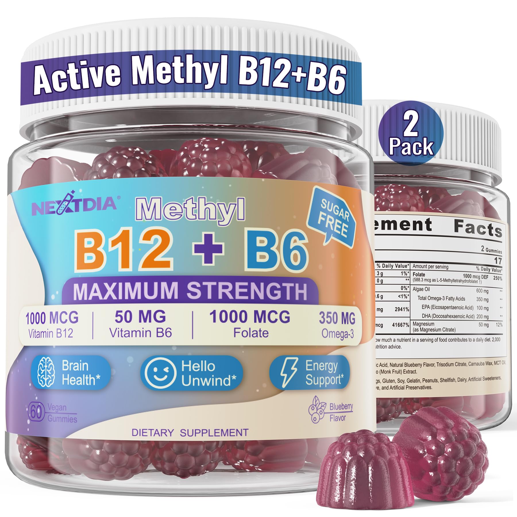 Nextdia B-Complex Gummies front view with packaging