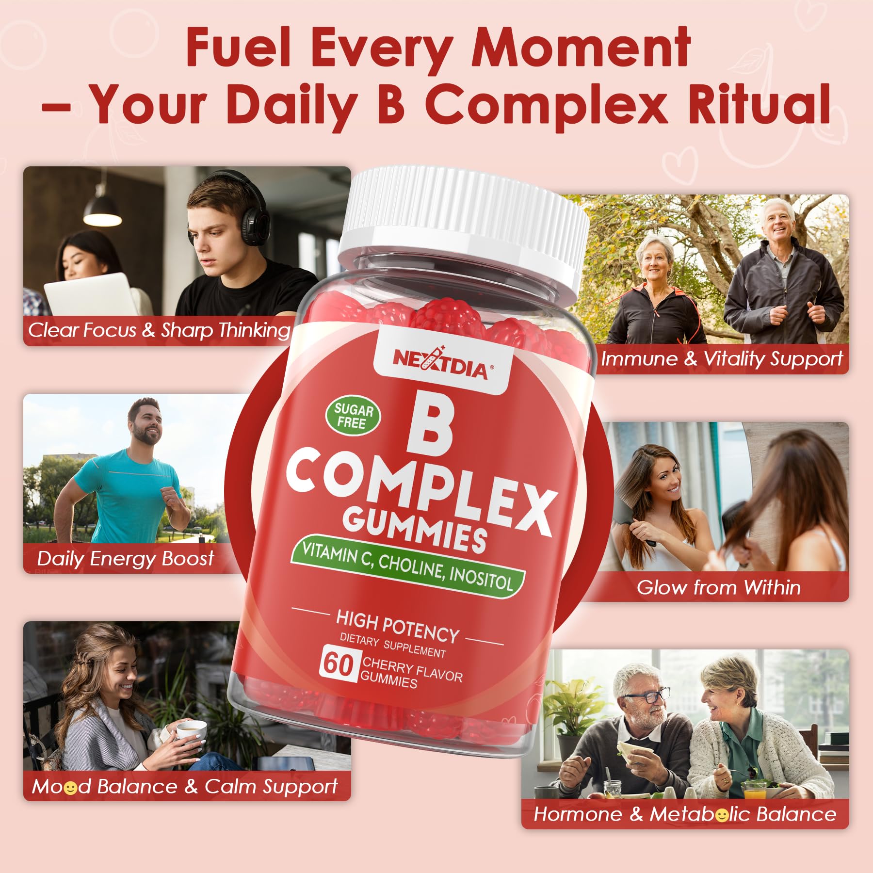 Nextdia B-Complex Gummies in a bowl