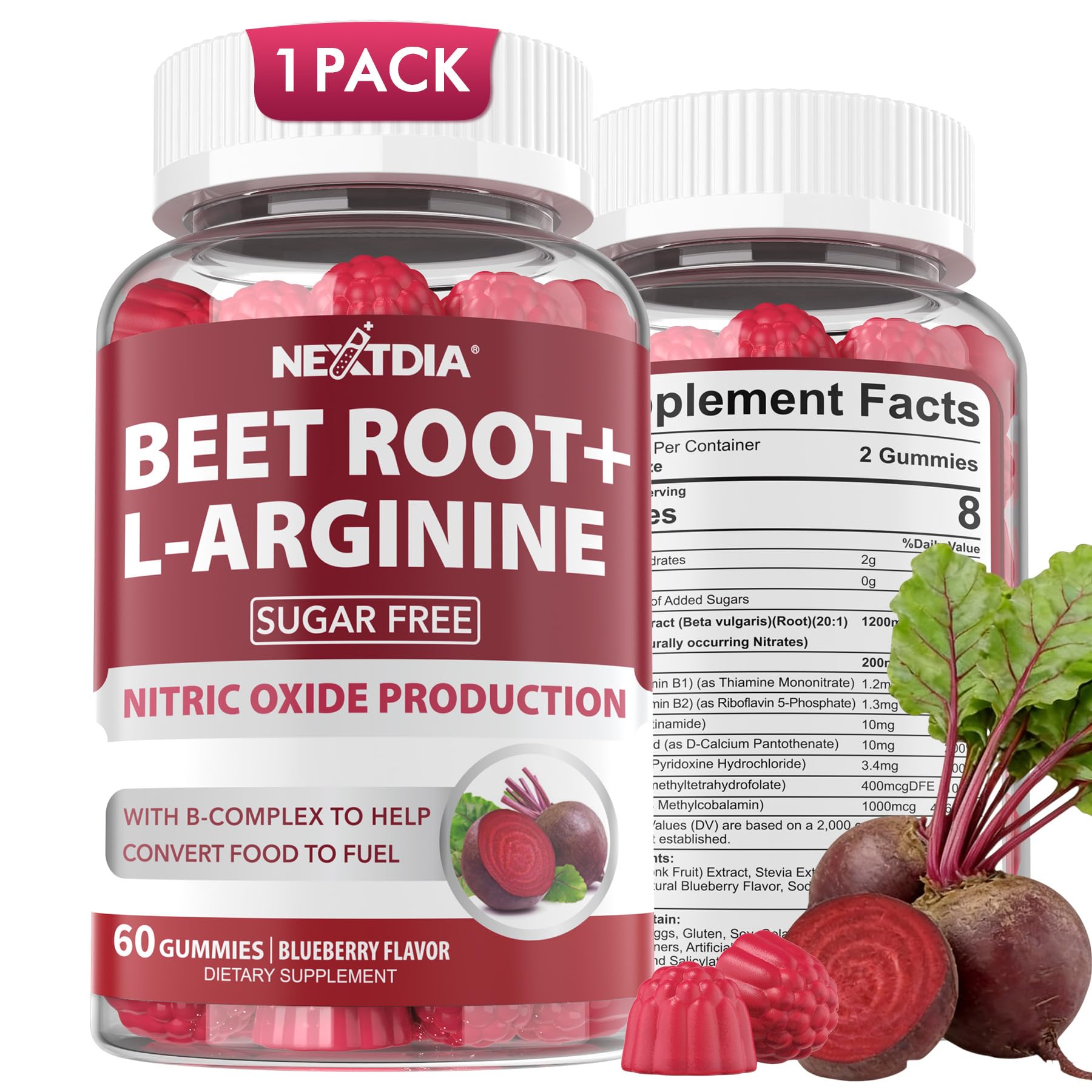 Nextdia Beetroot Gummies front view with packaging