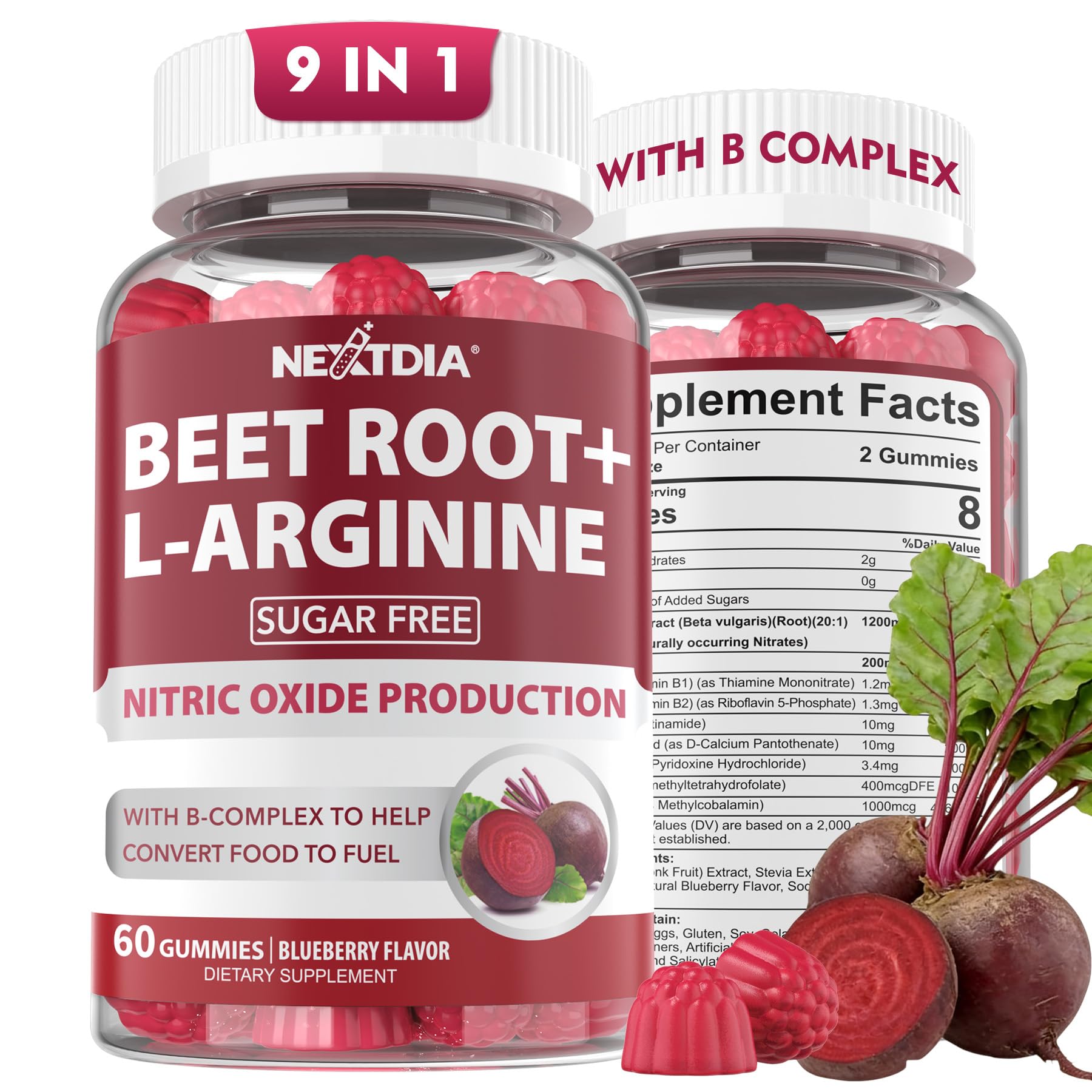 Nextdia Beetroot Gummies front view with packaging