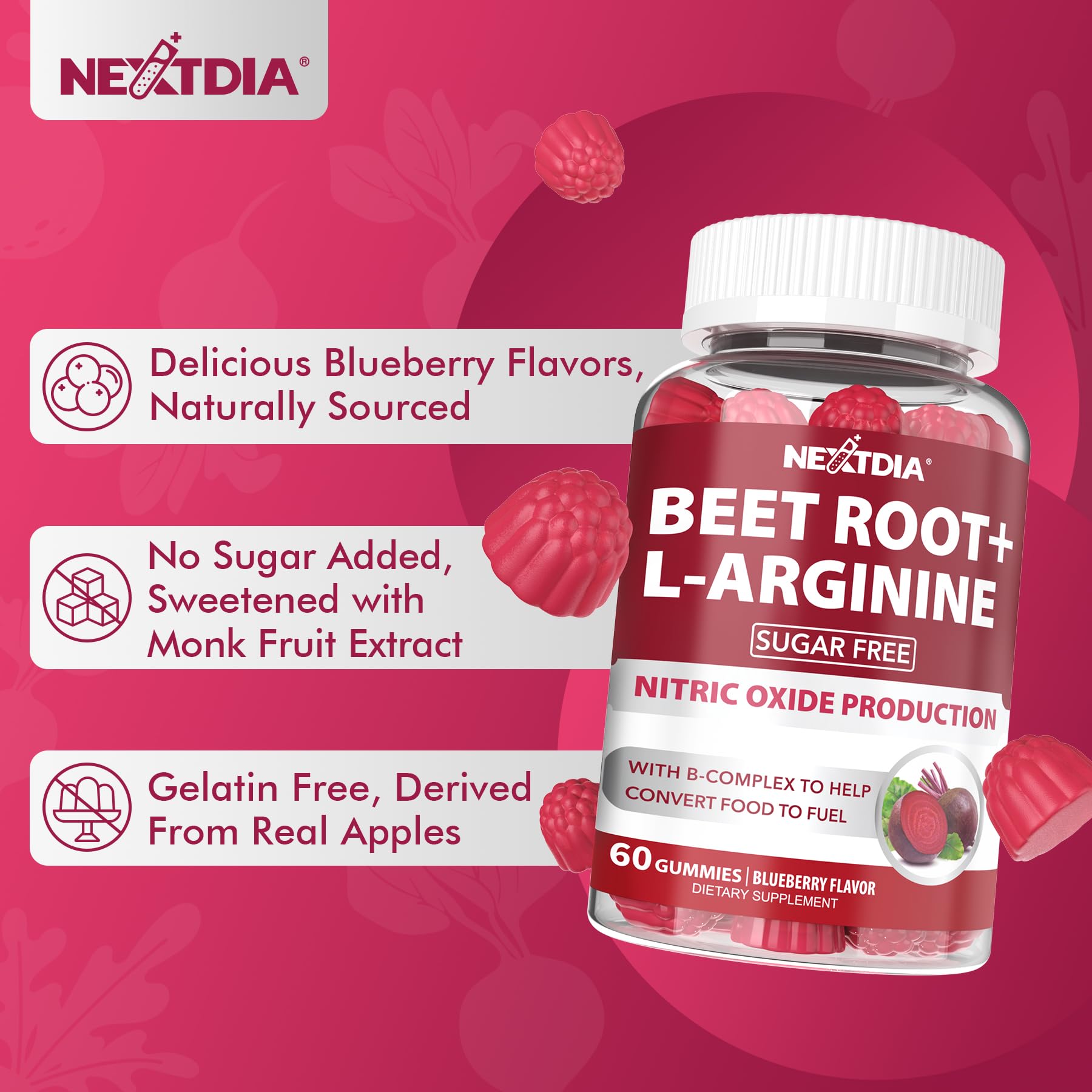 Nextdia Beetroot Gummies packaging with a clean background