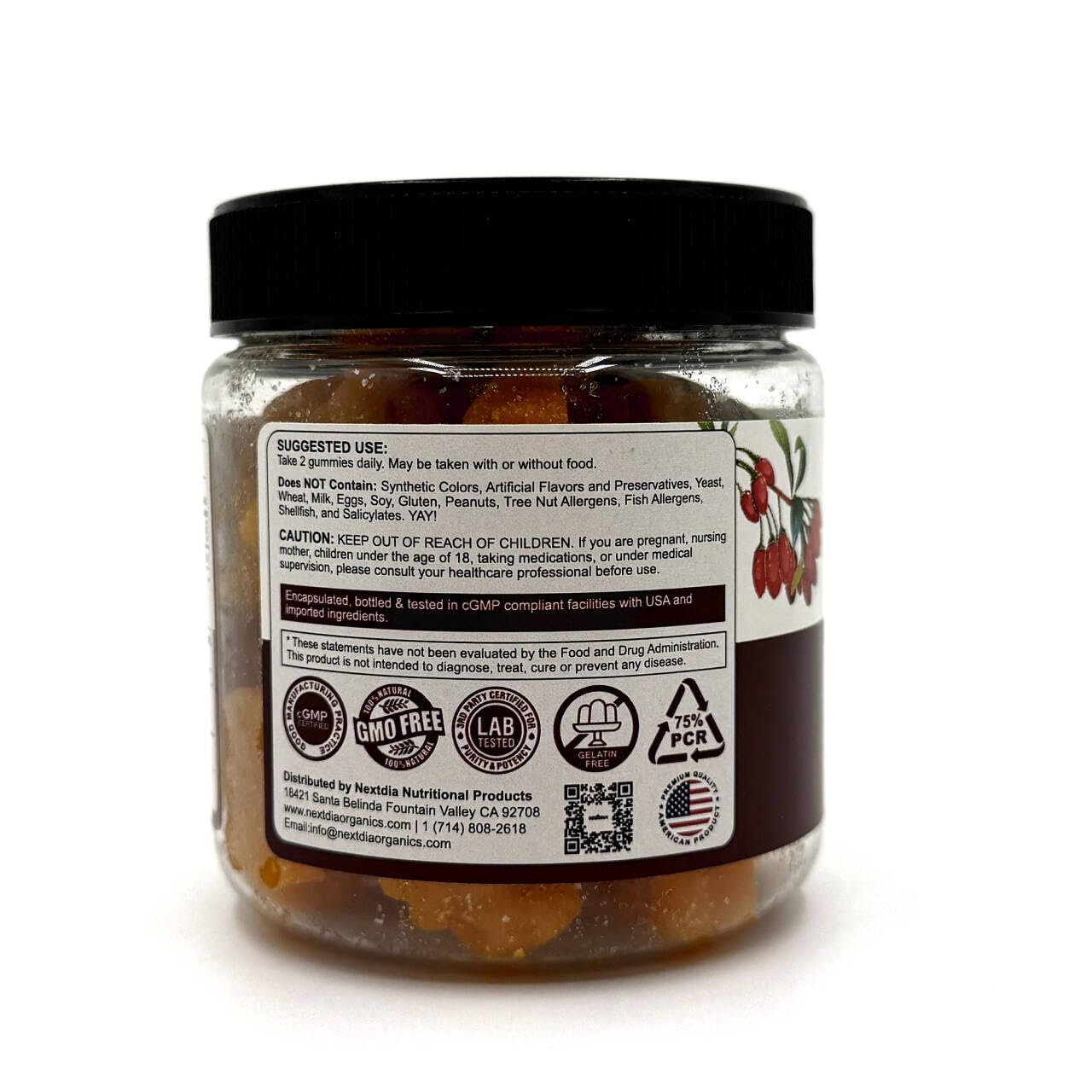Nextdia Berberine Gummies 1500mg showing serving size